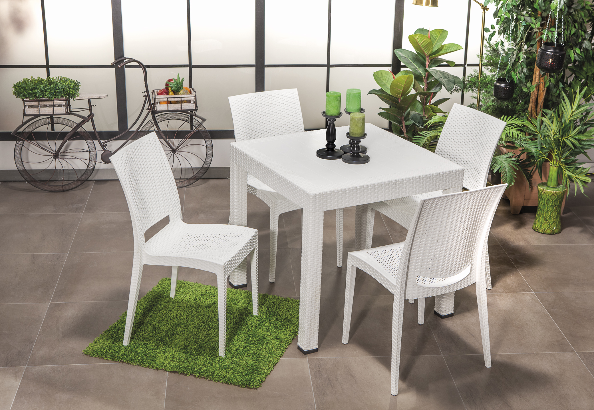 Rattan Table Set - White
