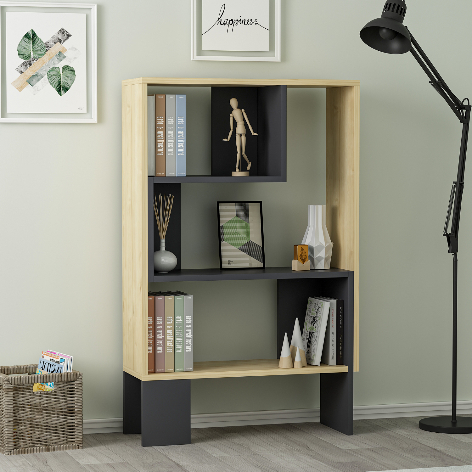 Keevy Bookshelf Anthracite-Oak