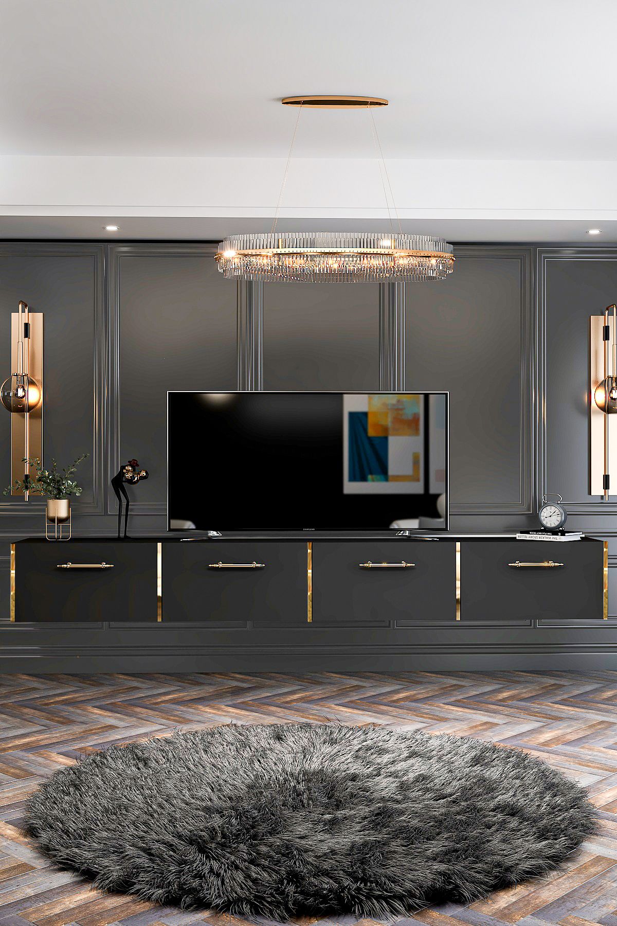 Maria TV Unit Wall Mounted / Standing Use 240 cm Black-Gold