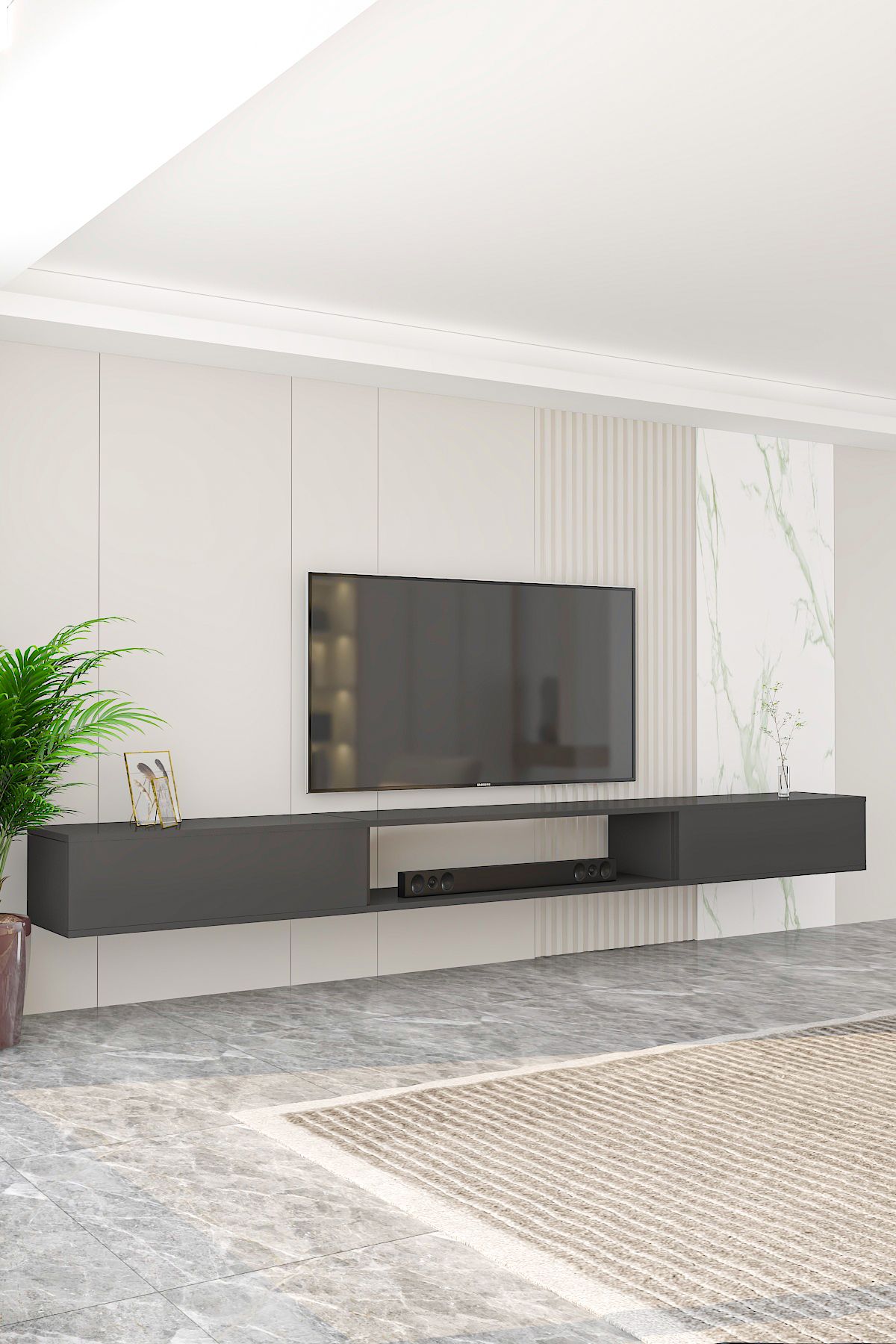 Troya TV Unit 250 cm Wall Mounted 3 Modules Anthracite