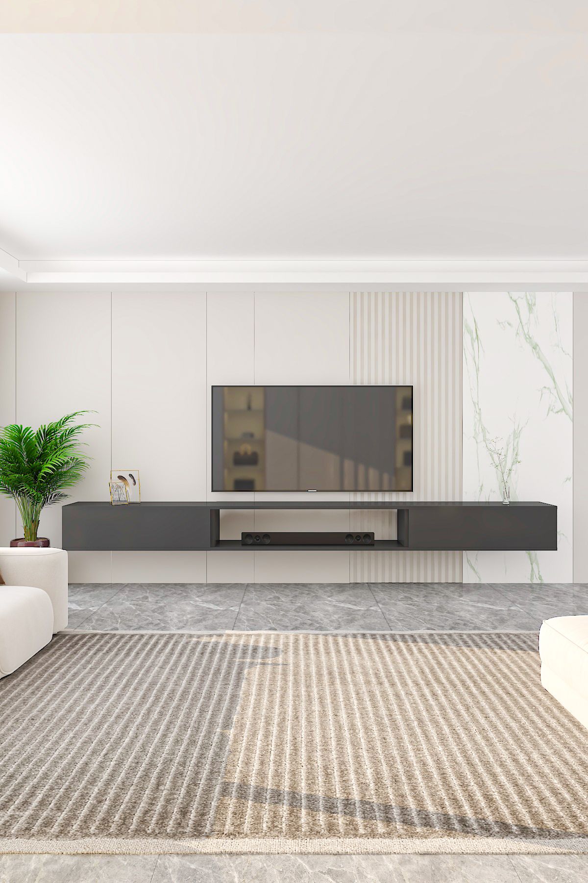 Troya TV Unit 250 cm Wall Mounted 3 Modules Anthracite