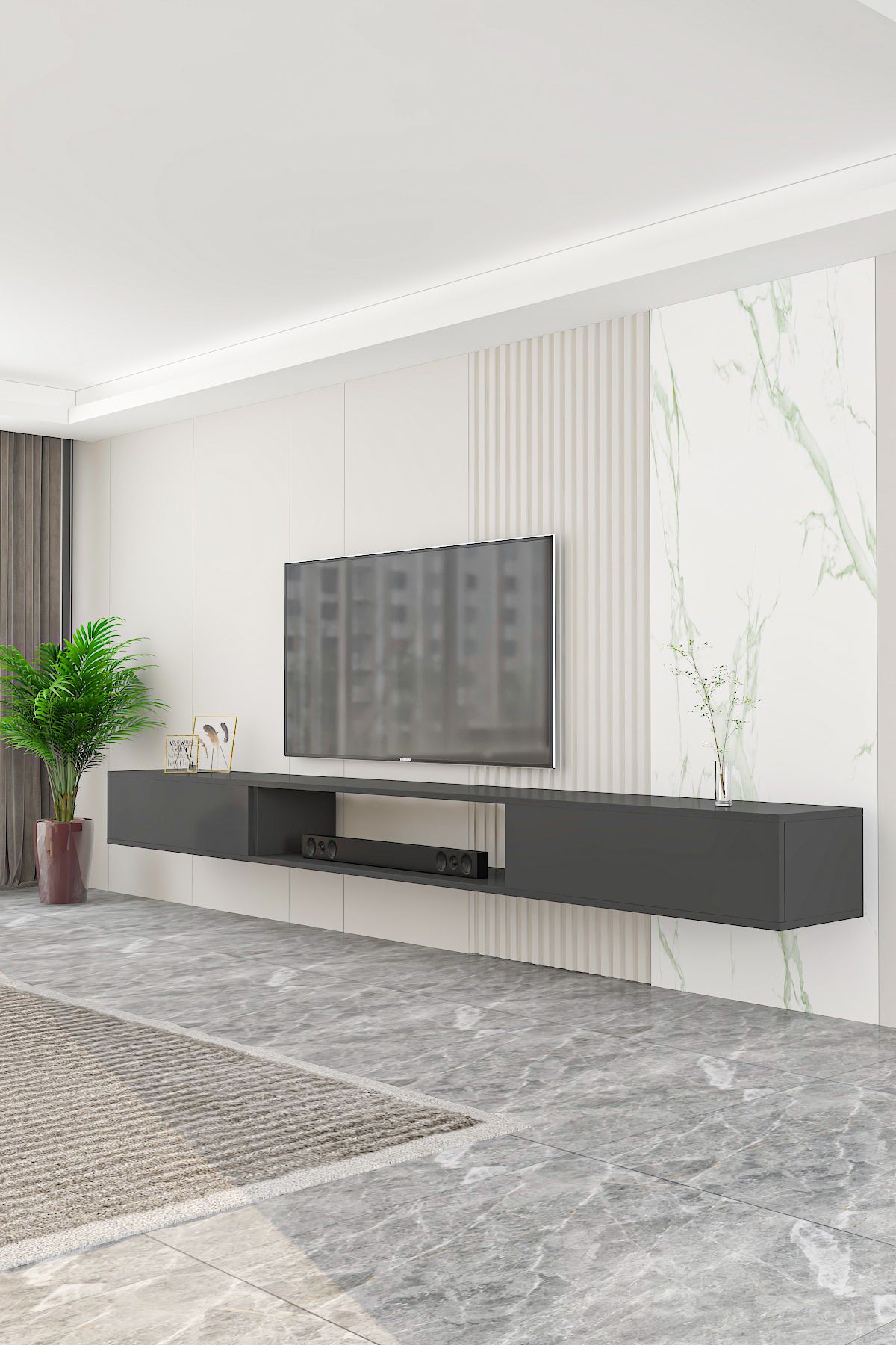 Troya TV Unit 250 cm Wall Mounted 3 Modules Anthracite