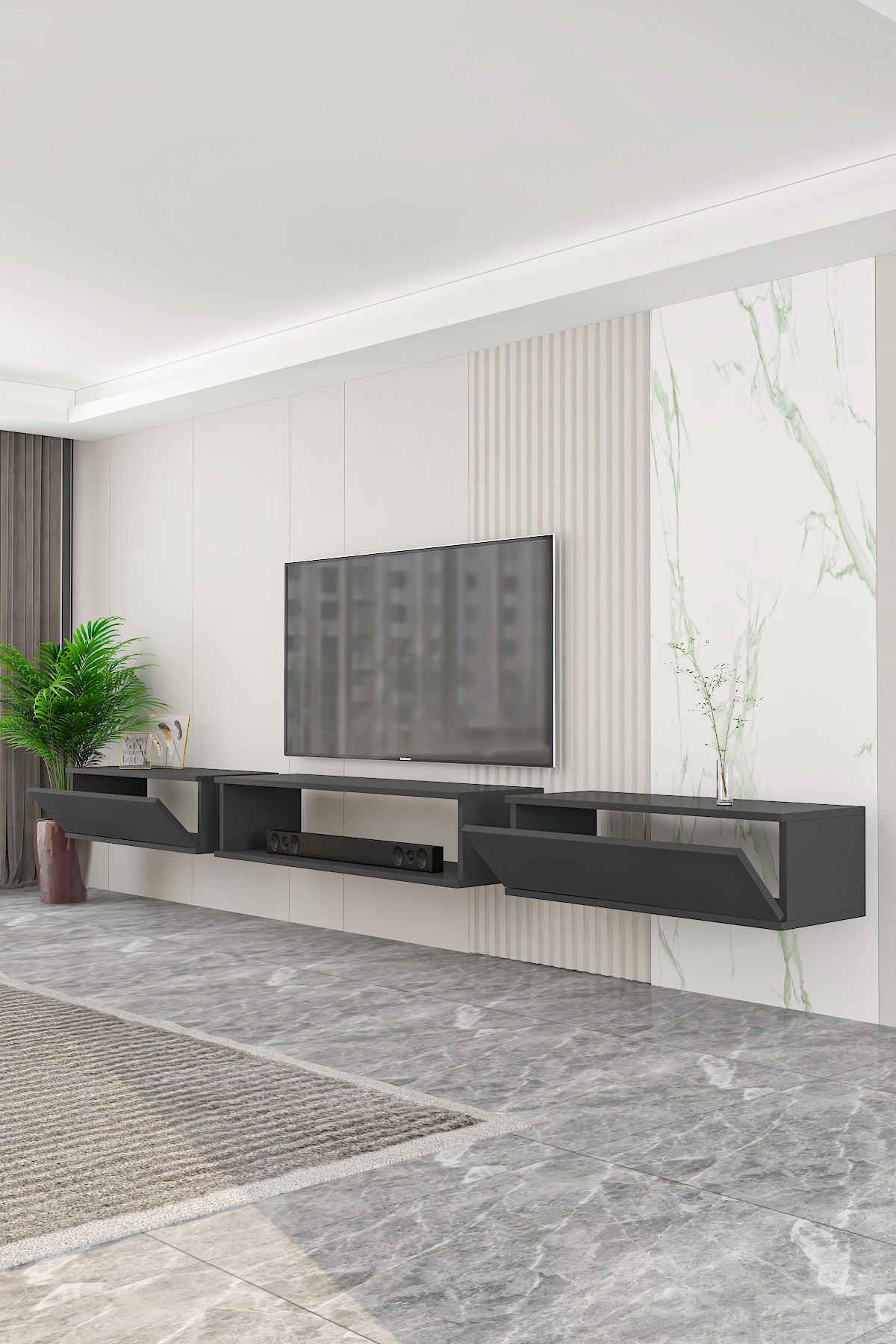 Troya TV Unit 250 cm Wall Mounted 3 Modules Anthracite