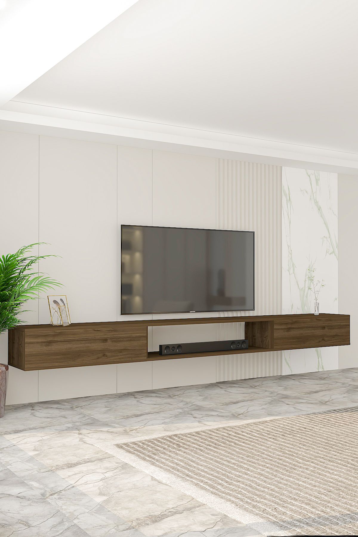 Troya TV Unit 250 cm Wall Mounted 3 Modules Walnut