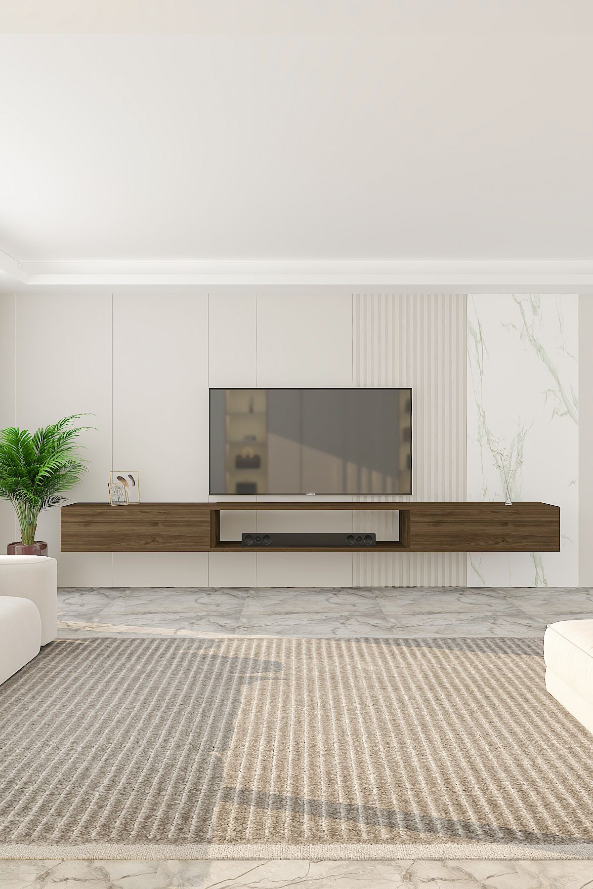 Troya TV Unit 250 cm Wall Mounted 3 Modules Walnut