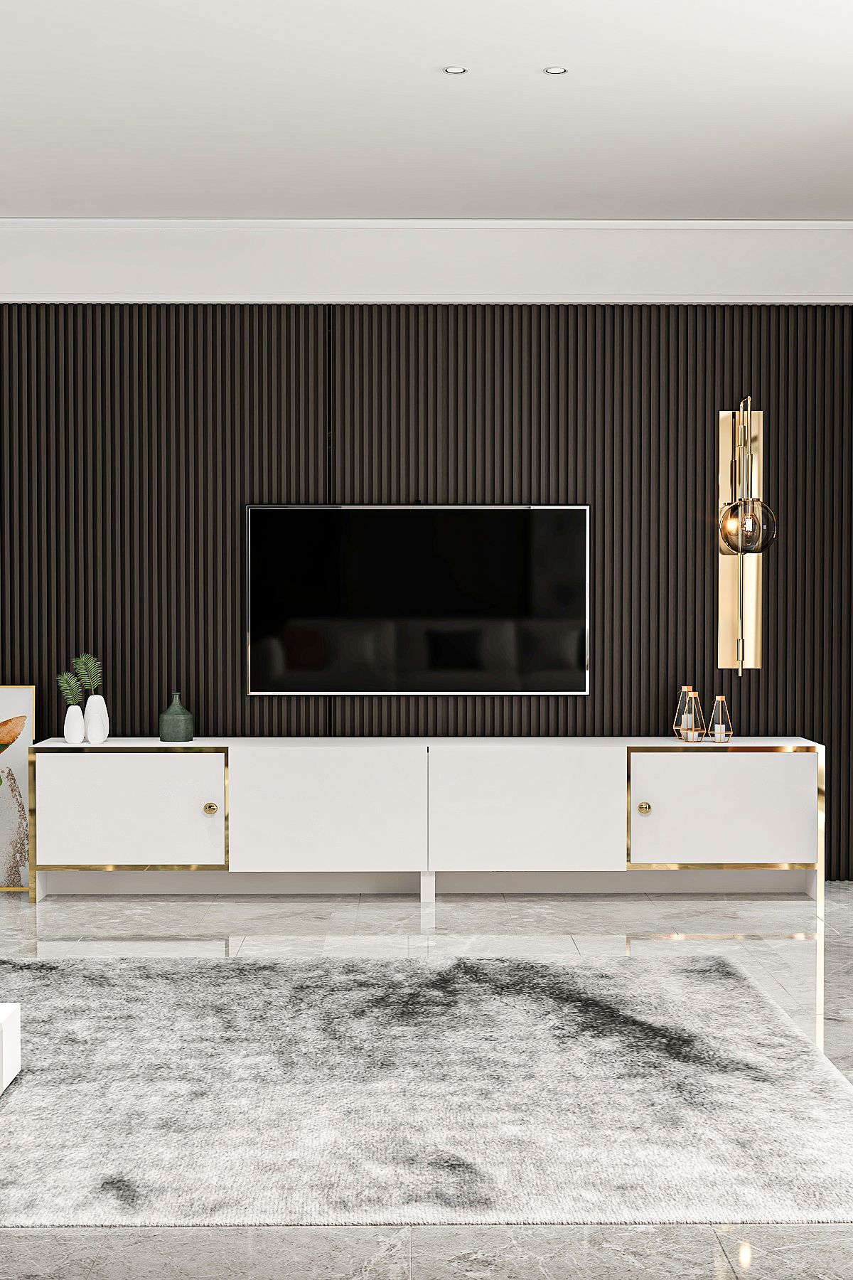 Bolivia TV Unit White Gold 200 cm