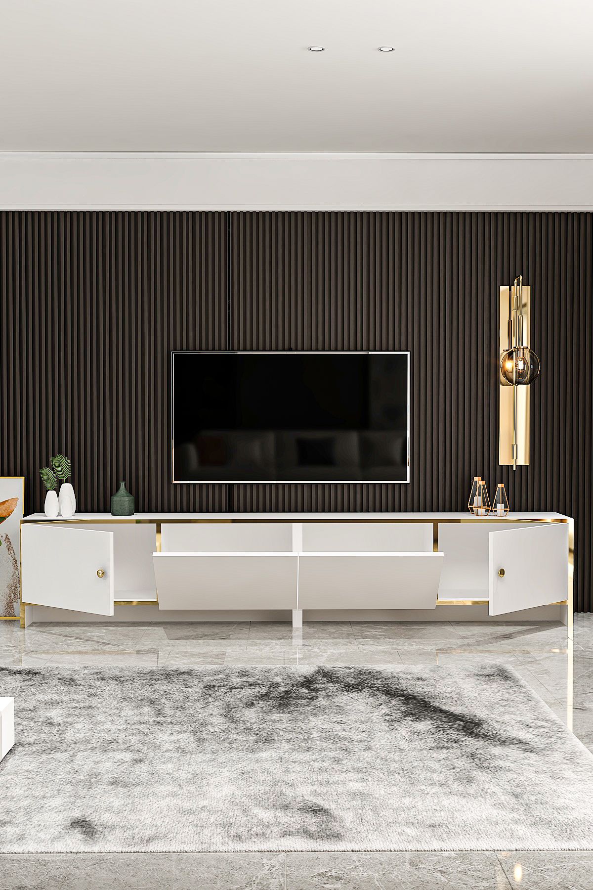 Bolivia TV Unit White Gold 200 cm