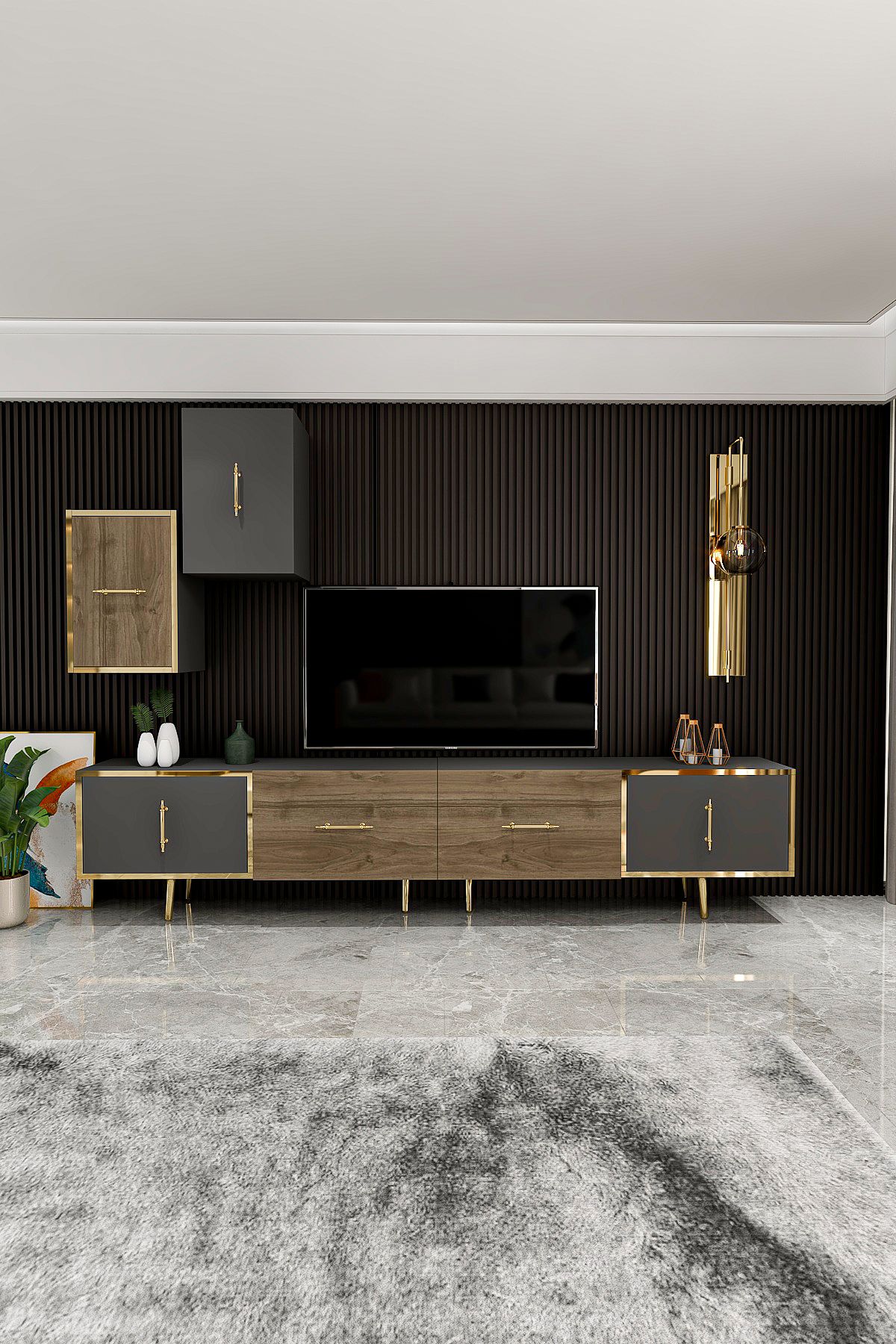 Kylıe TV Unit 200 cm Anthracite Walnut