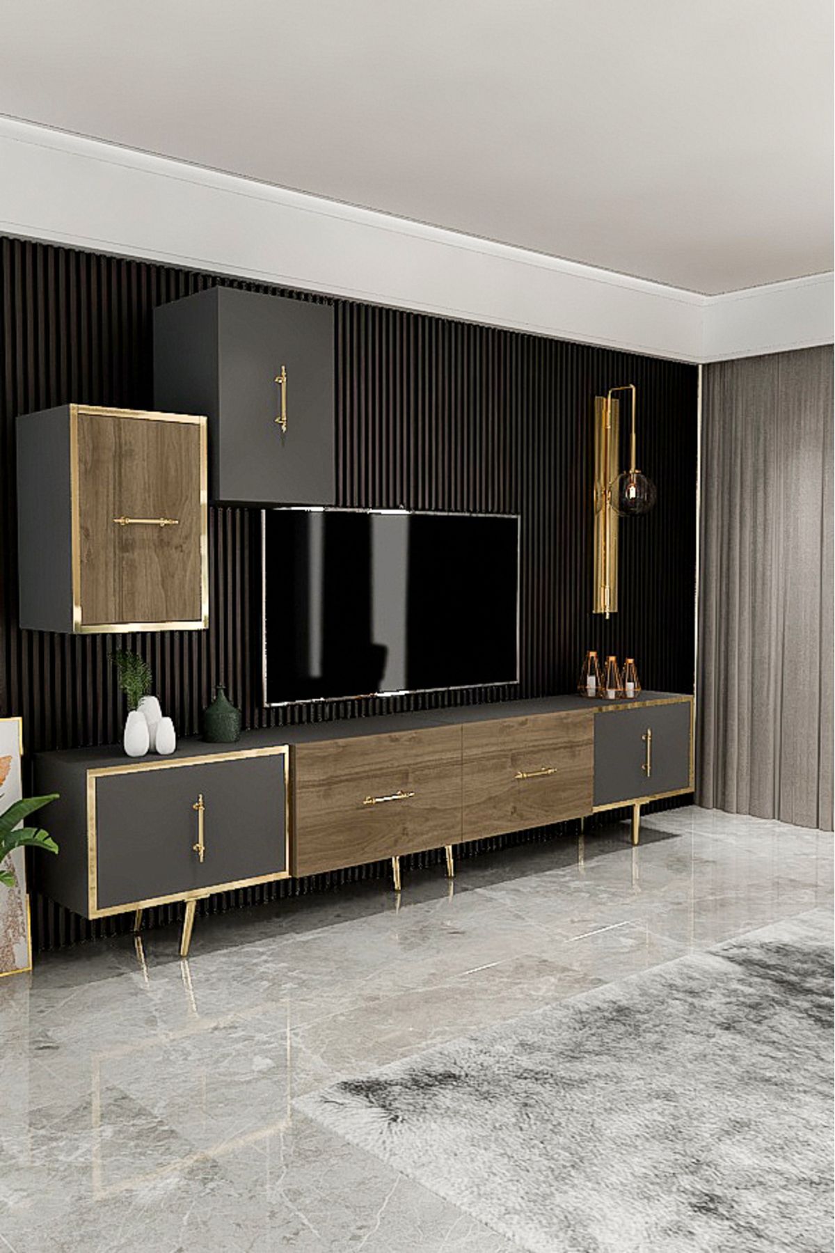 Kylıe TV Unit 200 cm Anthracite Walnut