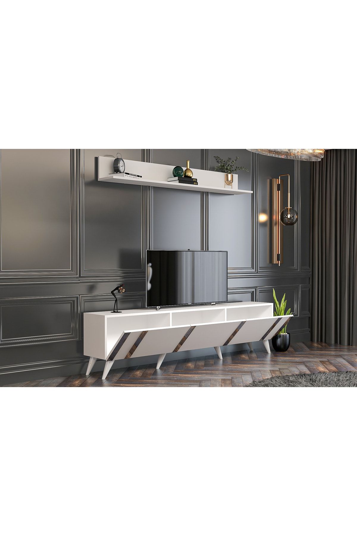 Neva TV Unit 180cm White-silver