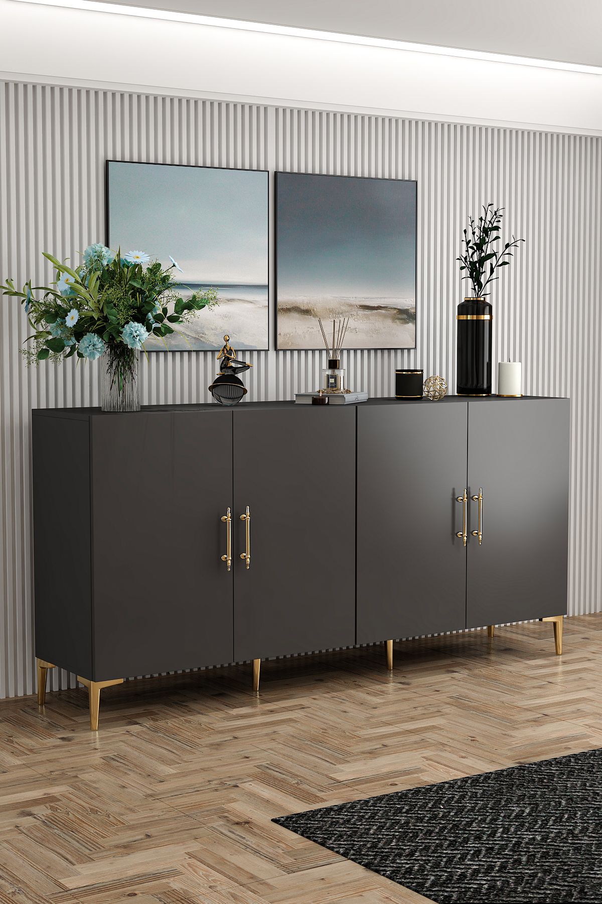 Peri Console Anthracite Gold