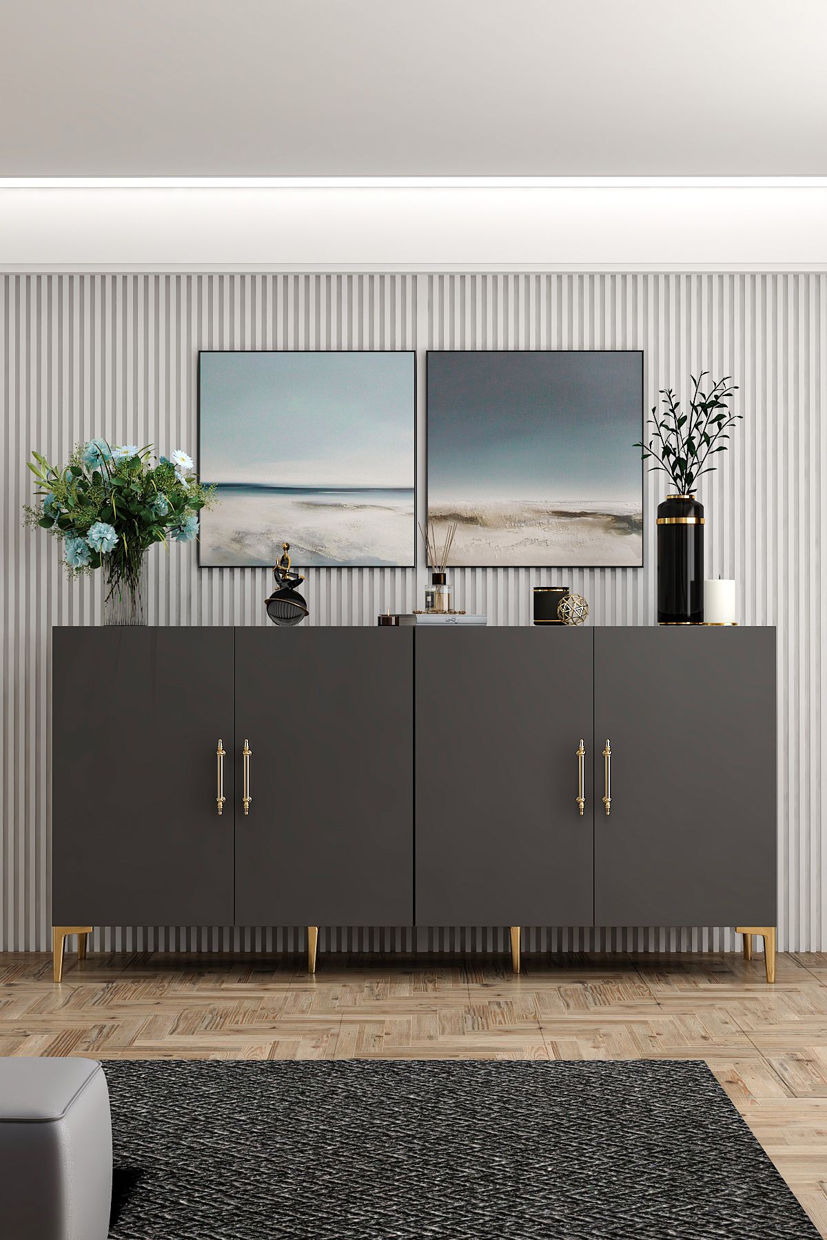 Peri Console Anthracite Gold