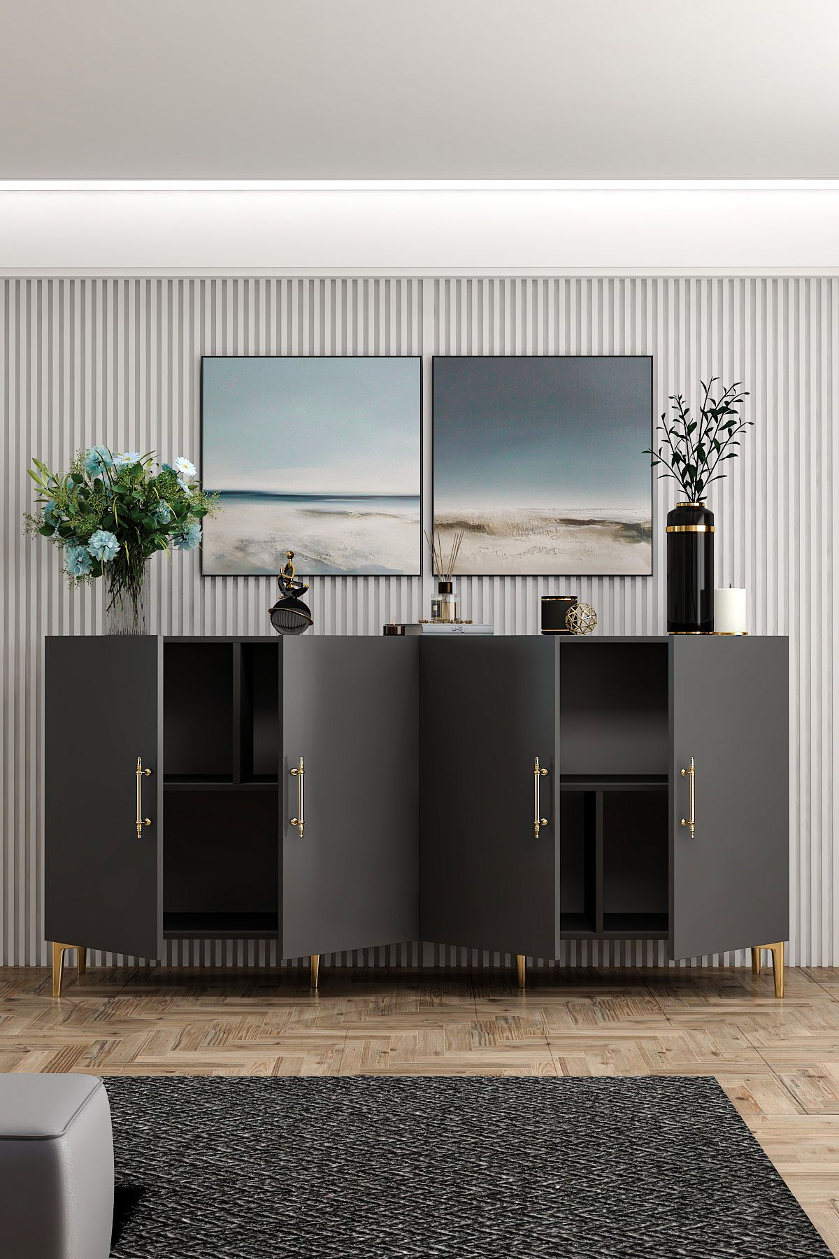 Peri Console Anthracite Gold