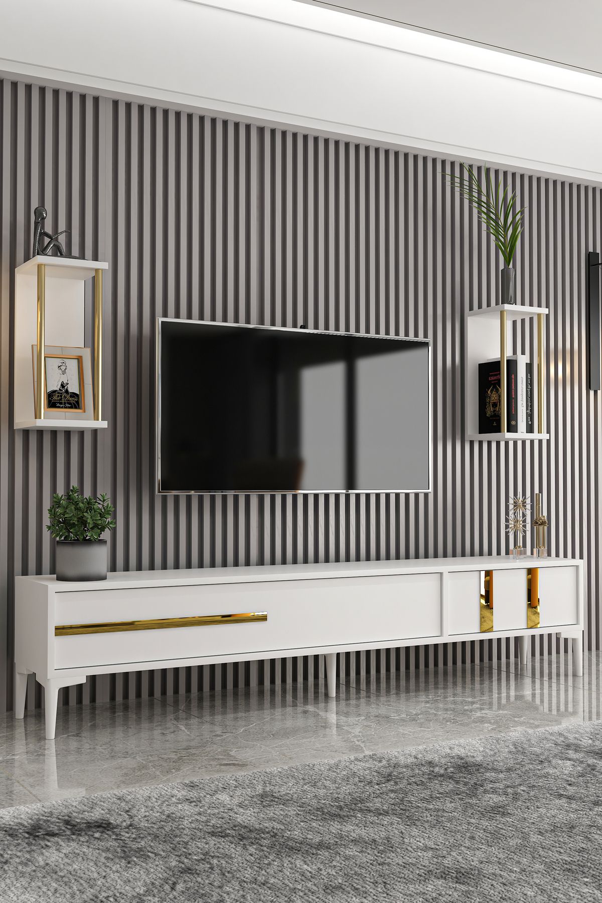 Lükens TV Unit White Gold 180 cm