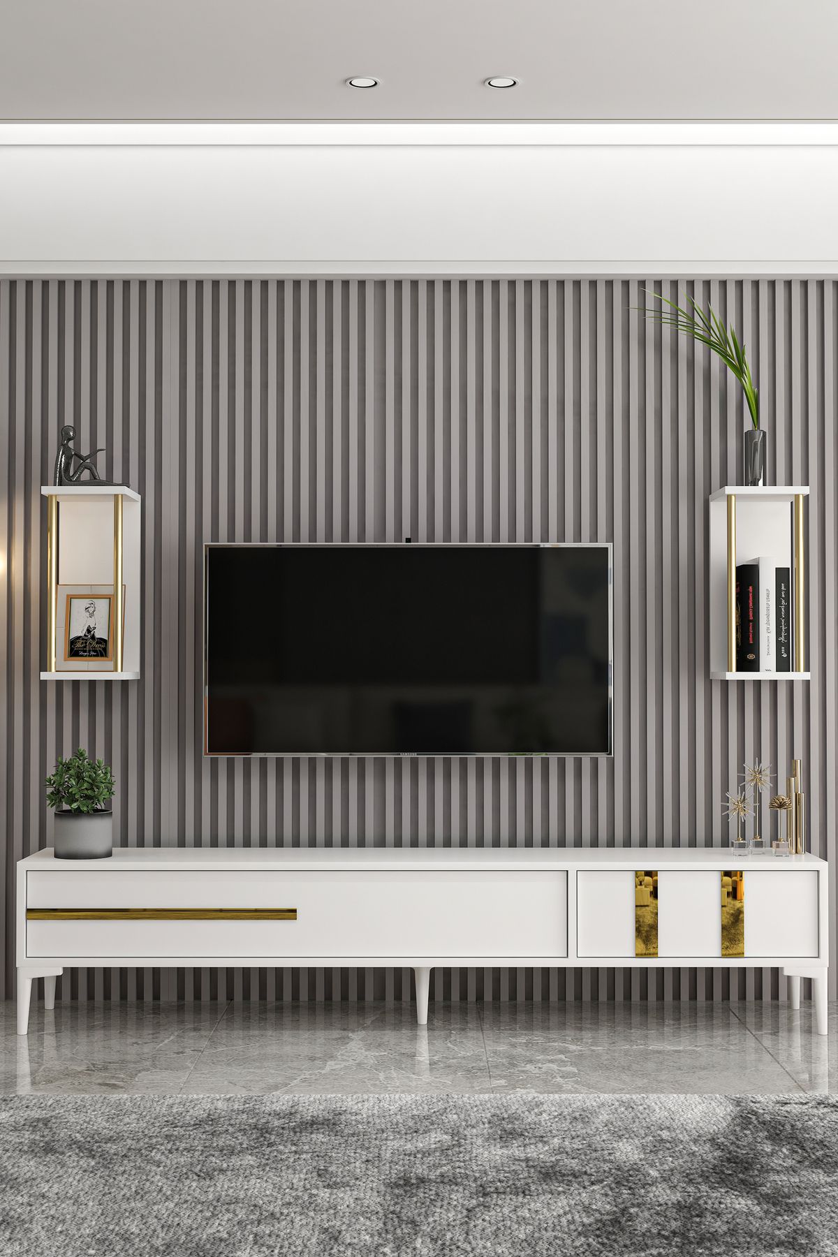 Lükens TV Unit White Gold 180 cm