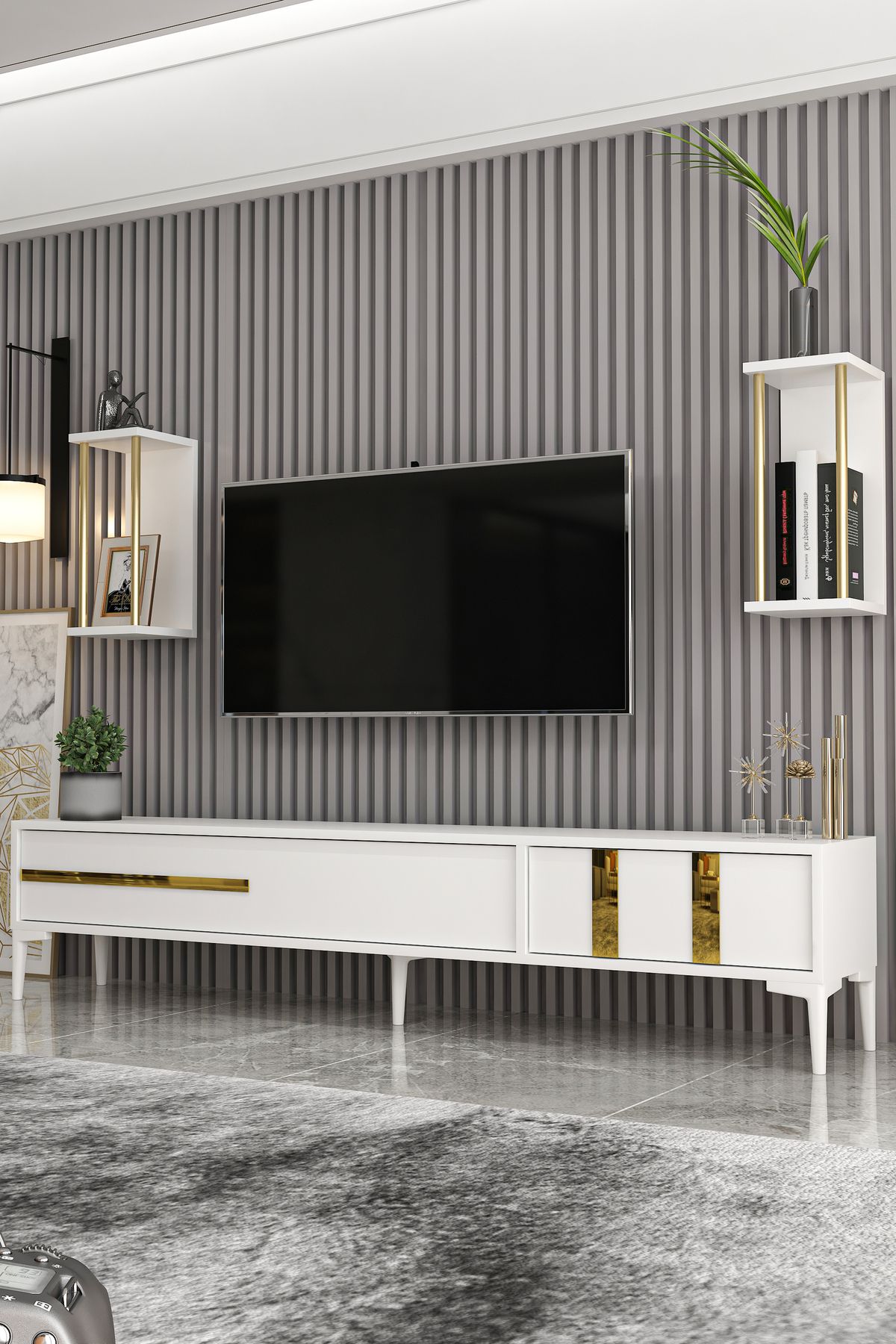 Lükens TV Unit White Gold 180 cm