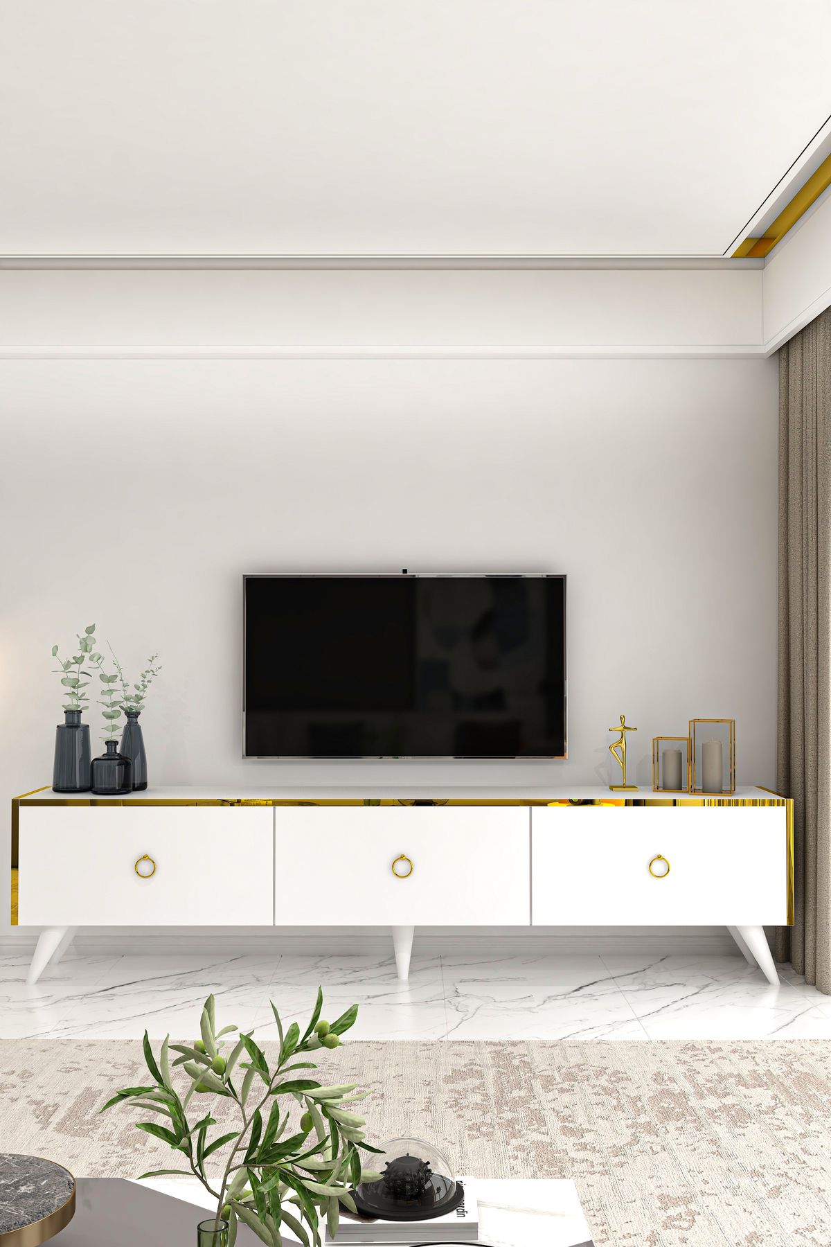 Chopin TV Unit White Gold