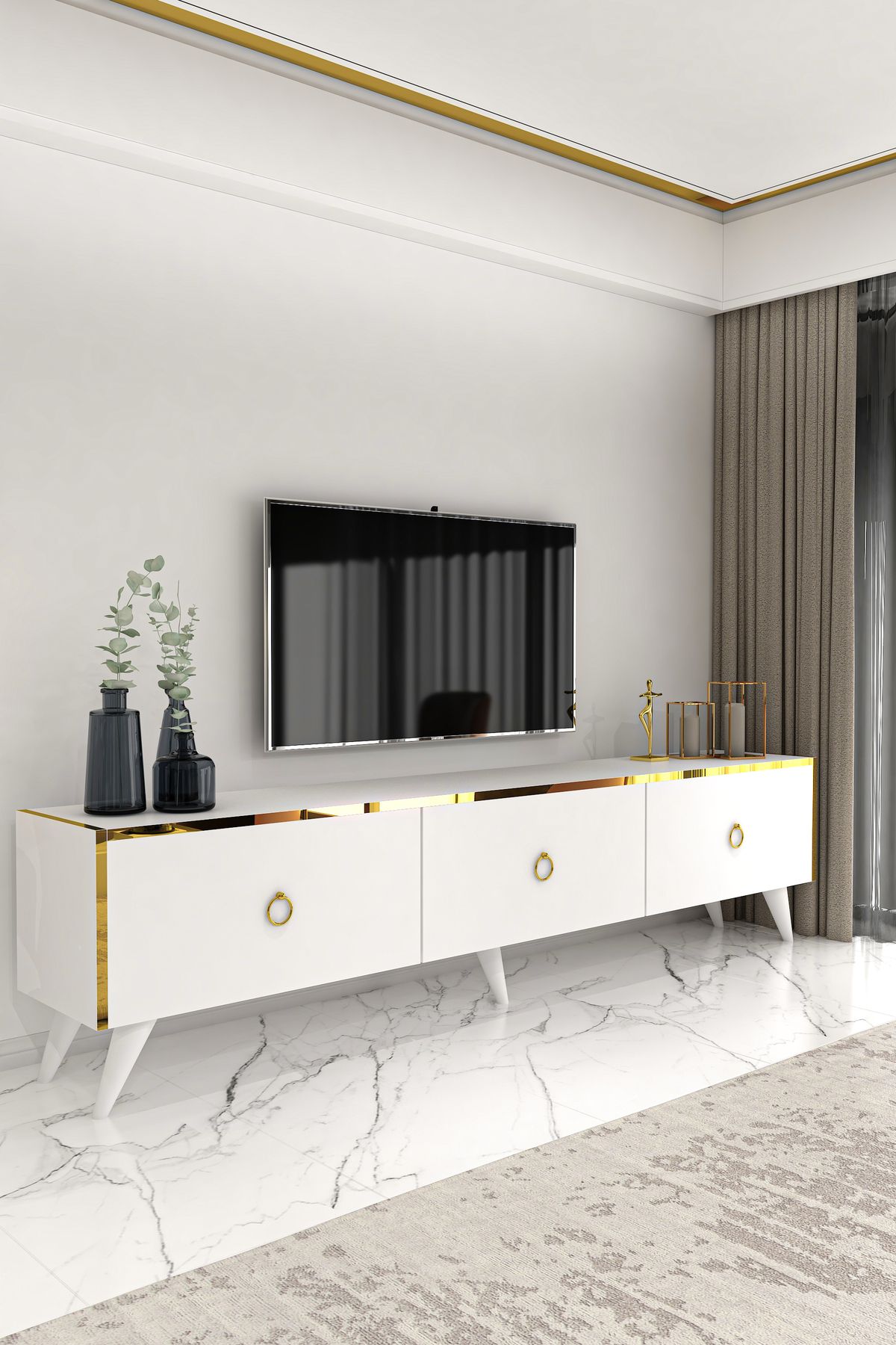 Chopin TV Unit White Gold