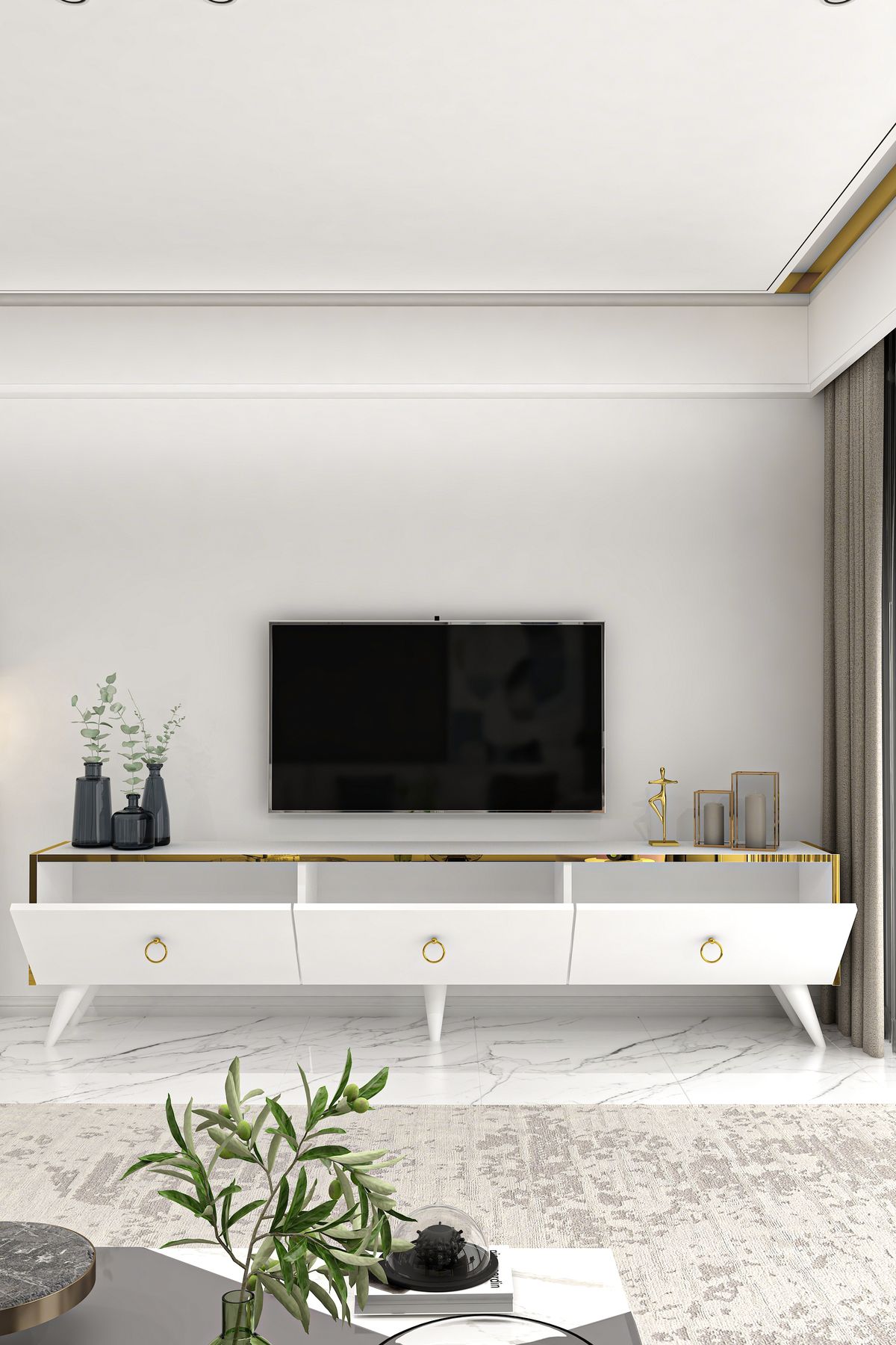 Chopin TV Unit White Gold