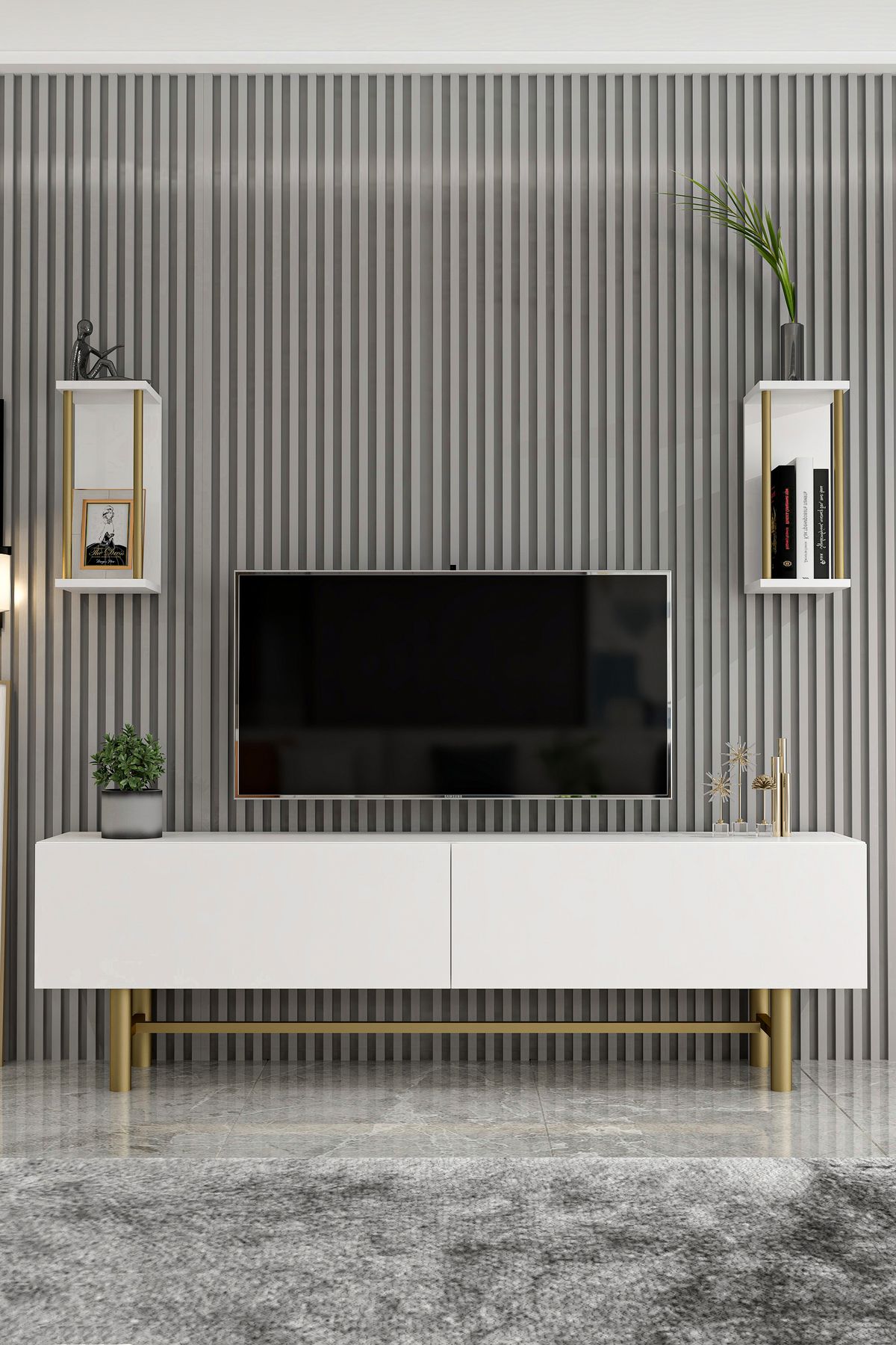 Berlino TV Unit White Gold