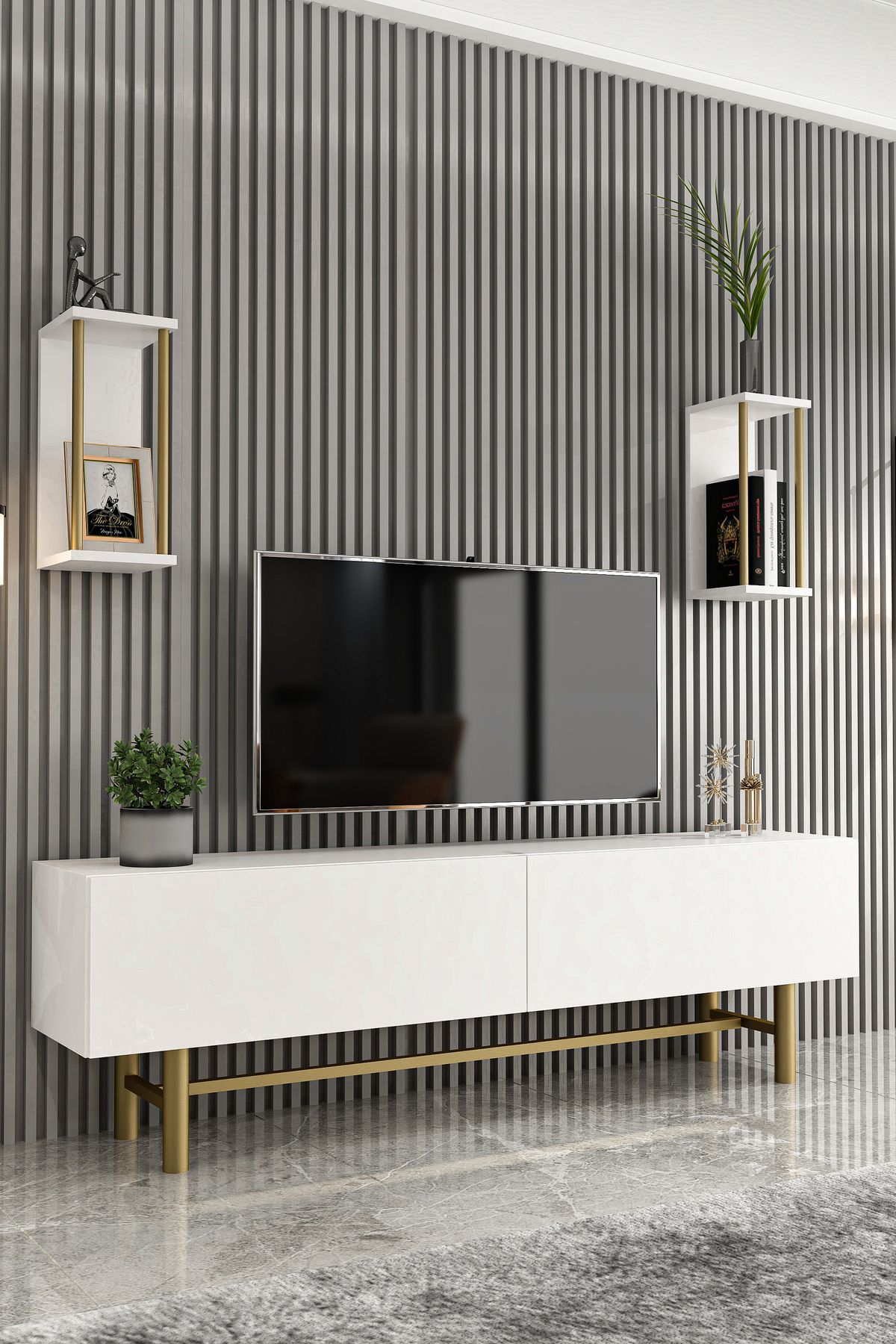 Berlino TV Unit White Gold