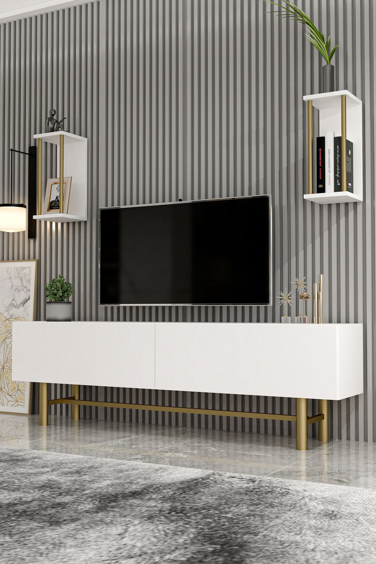 Berlino TV Unit White Gold