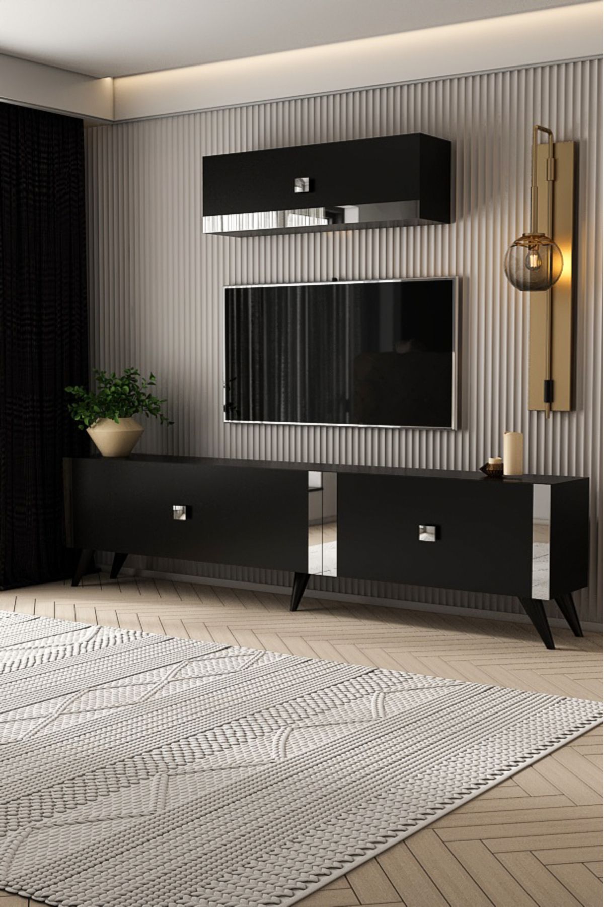 Naste TV Unit Black Silver