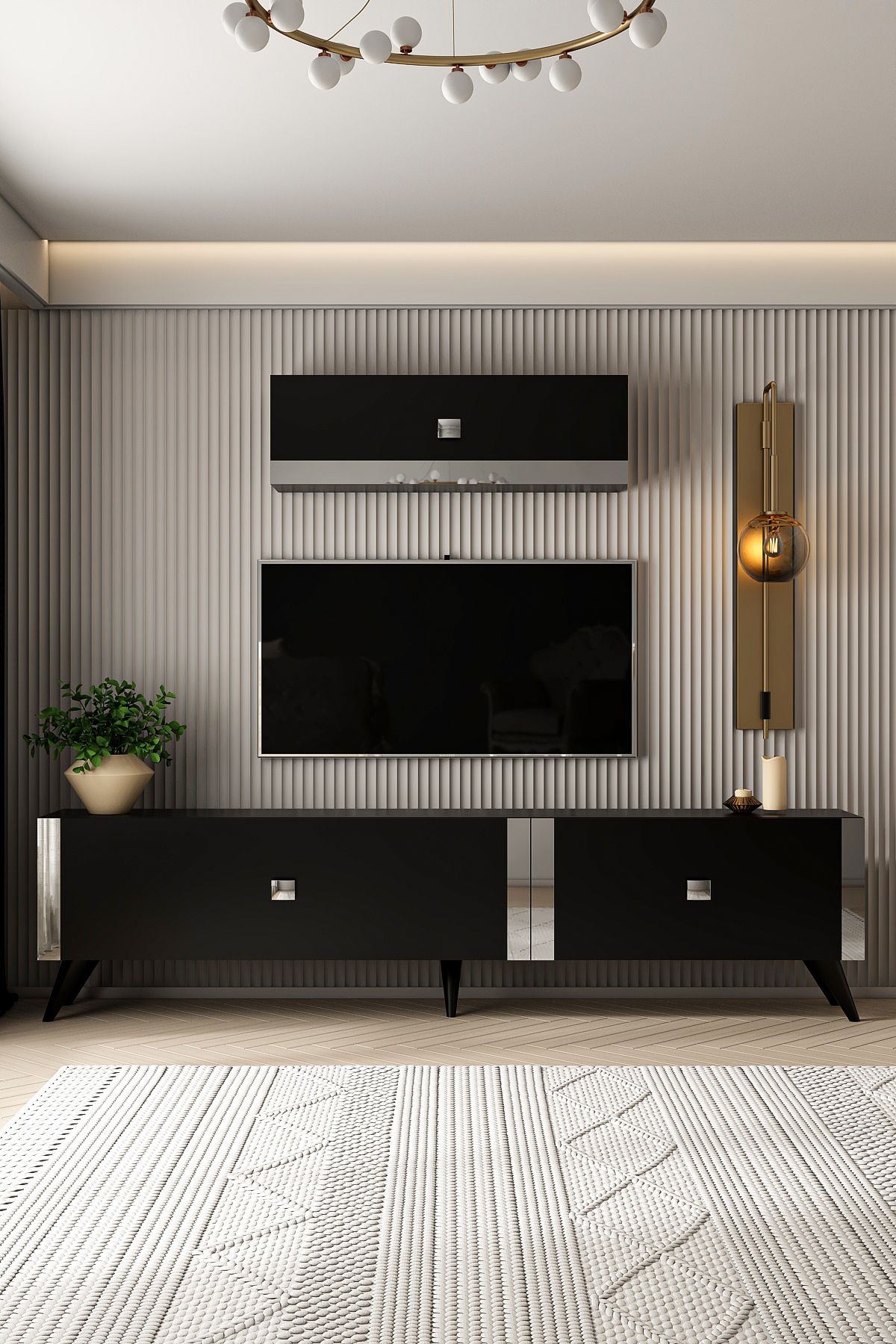 Naste TV Unit Black Silver