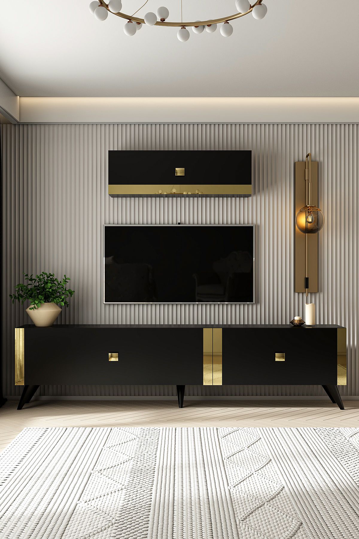 Naste TV Unit Black Gold