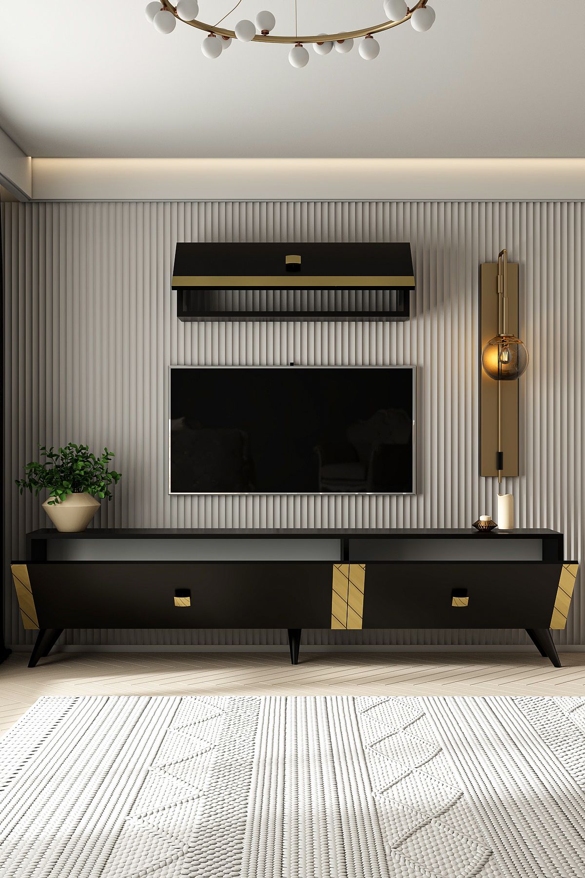 Naste TV Unit Black Gold