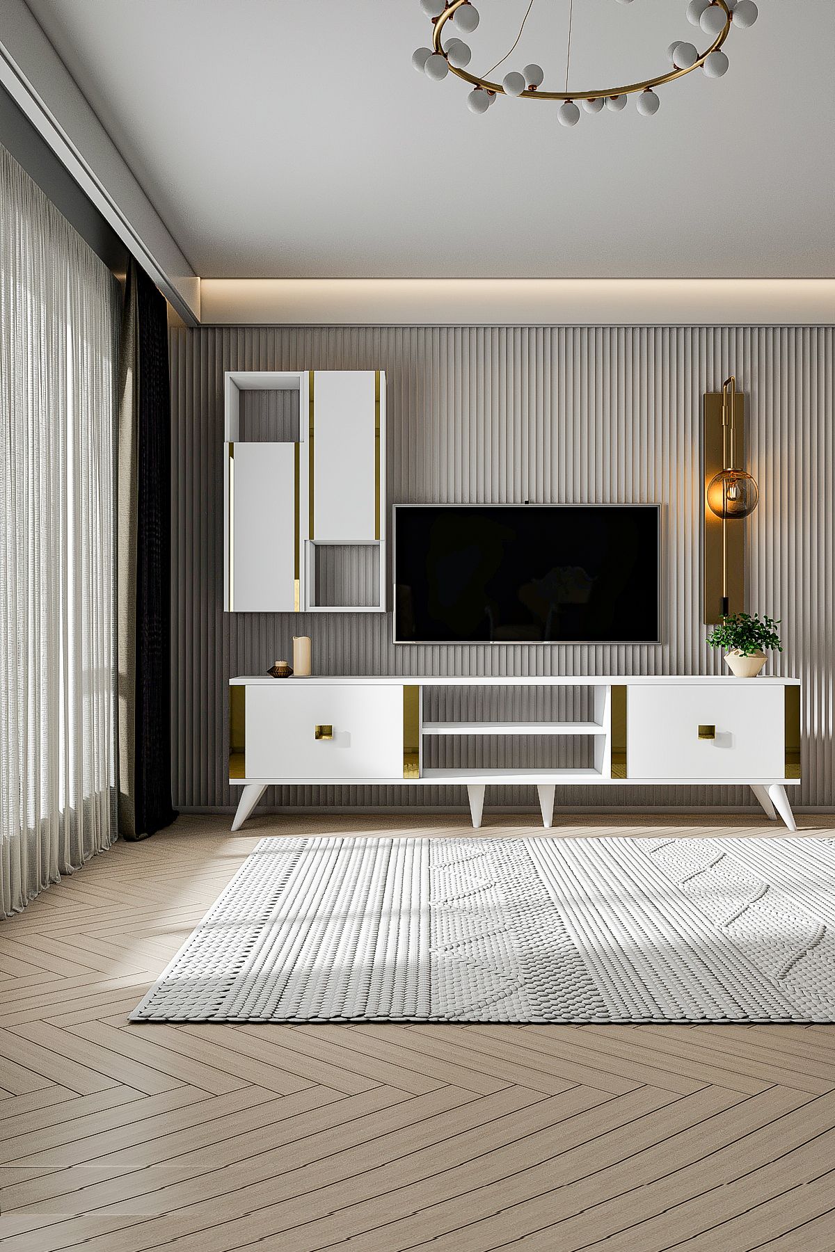 CARMEN TV UNIT WHITE GOLD