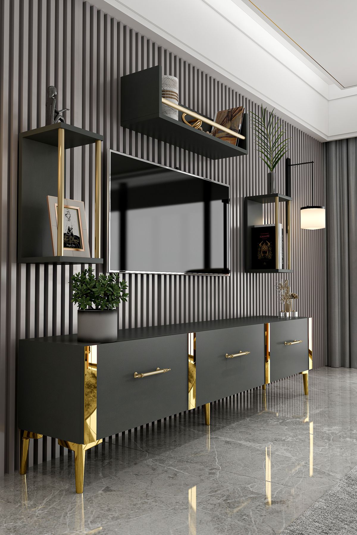 Laura TV Unit Anthracite Gold