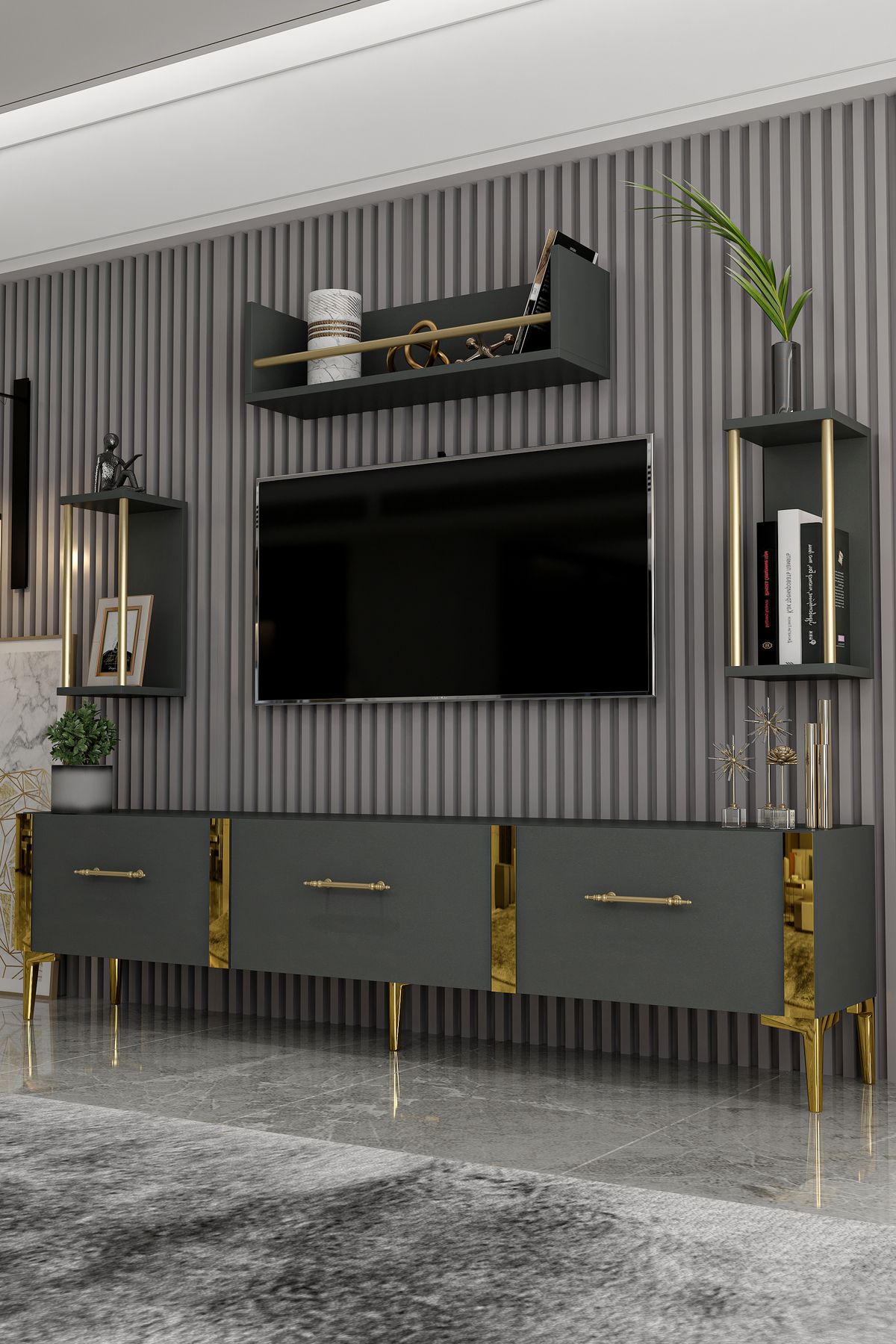 Laura TV Unit Anthracite Gold