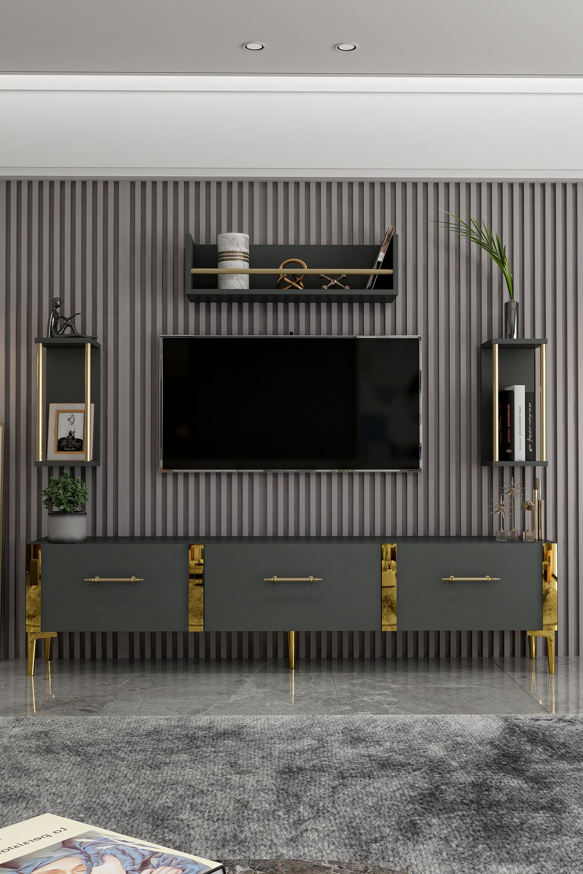 Laura TV Unit Anthracite Gold