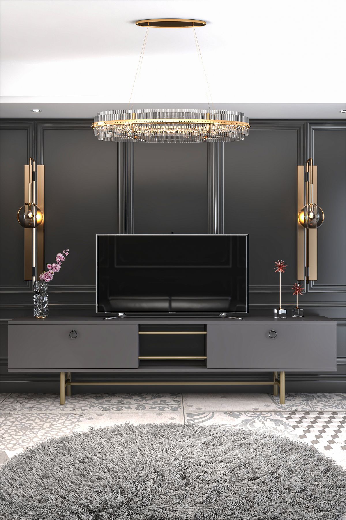 GORDON ANTHRACITE TV UNIT 180 CM IRON LEGS