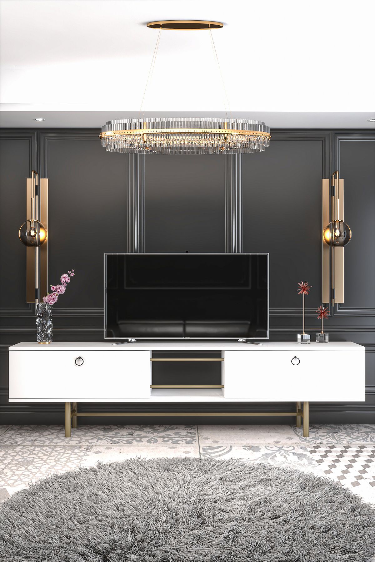 GORDON WHITE TV UNIT 180 CM IRON LEGS