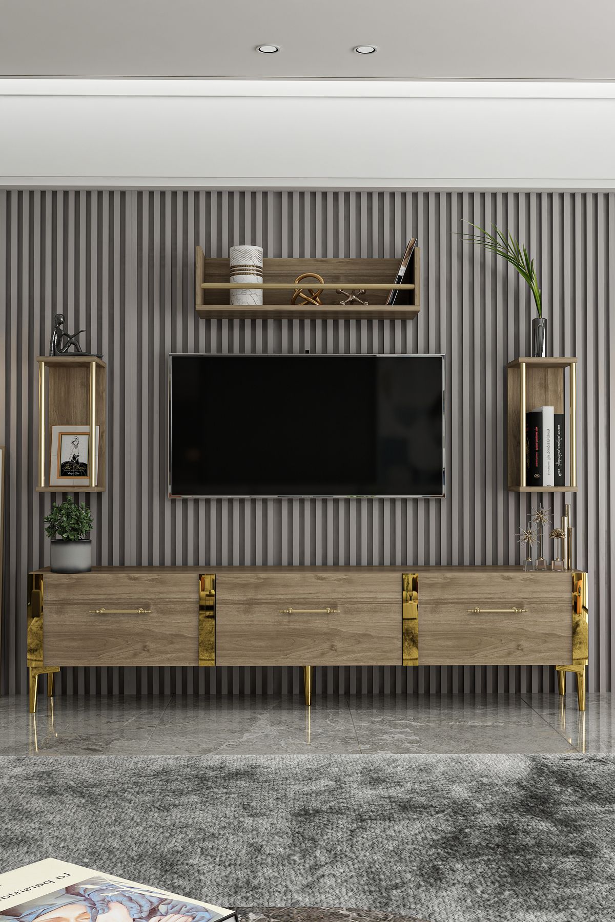 Laura TV Unit Walnut Gold