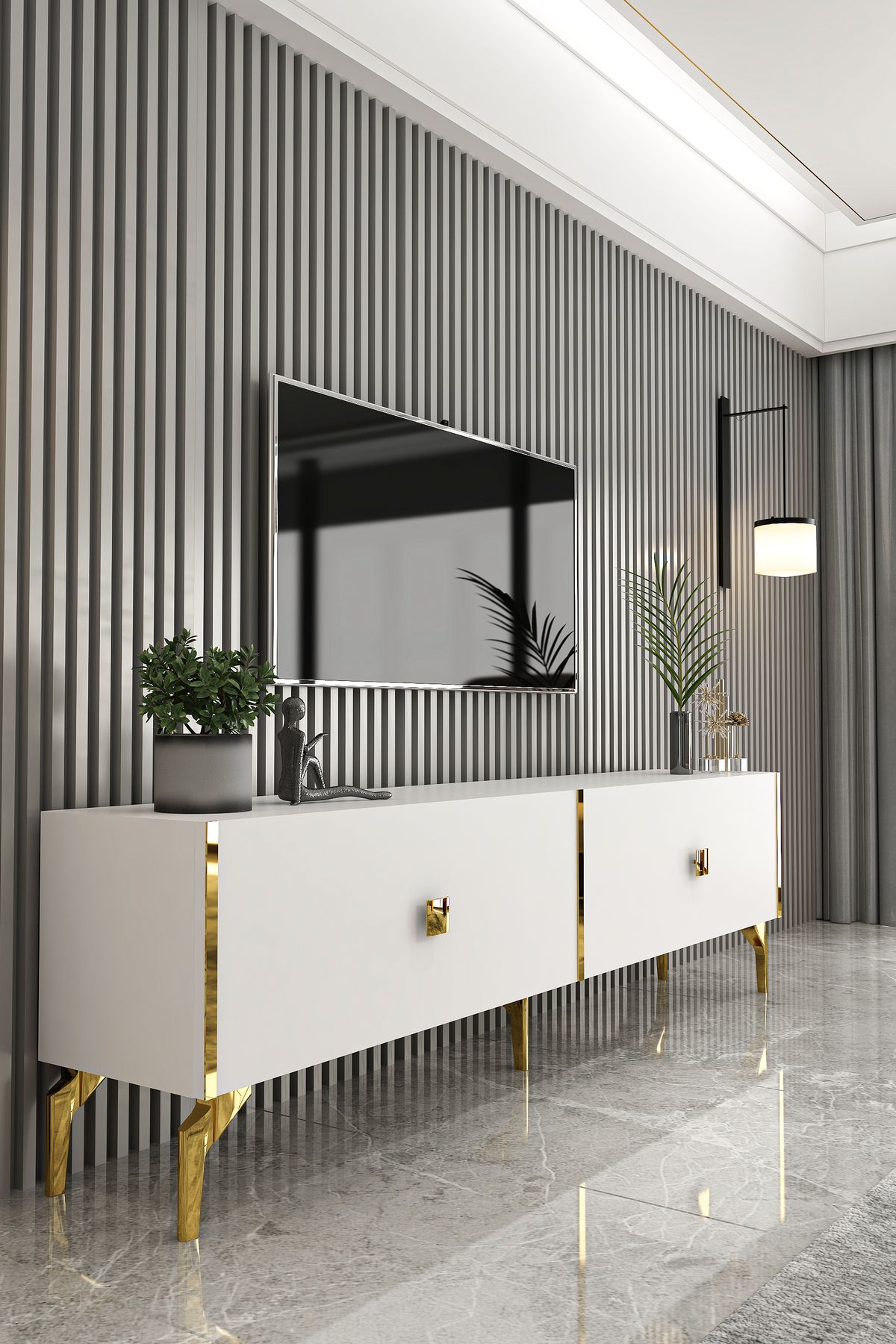 Verona TV Unit White Gold