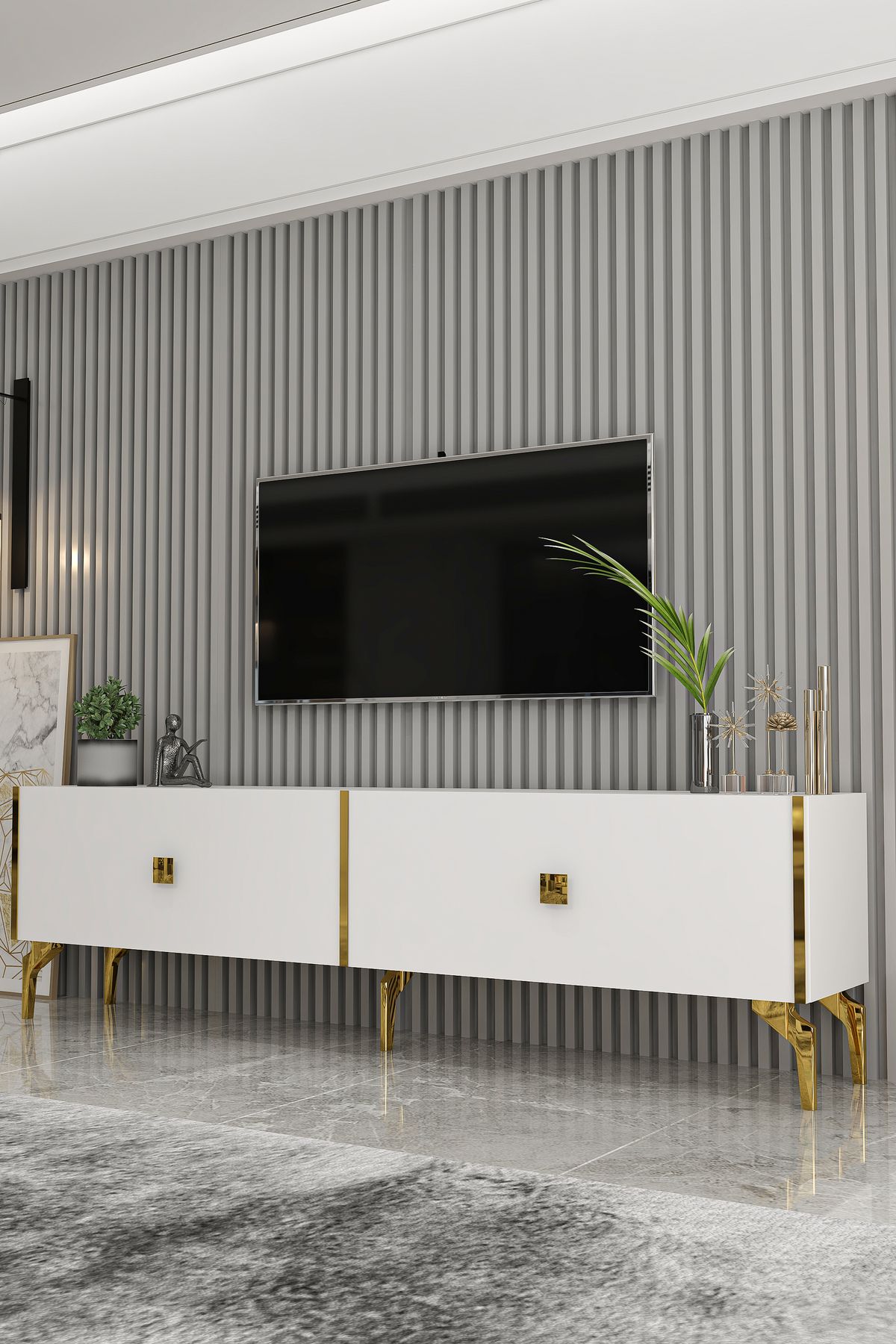 Verona TV Unit White Gold