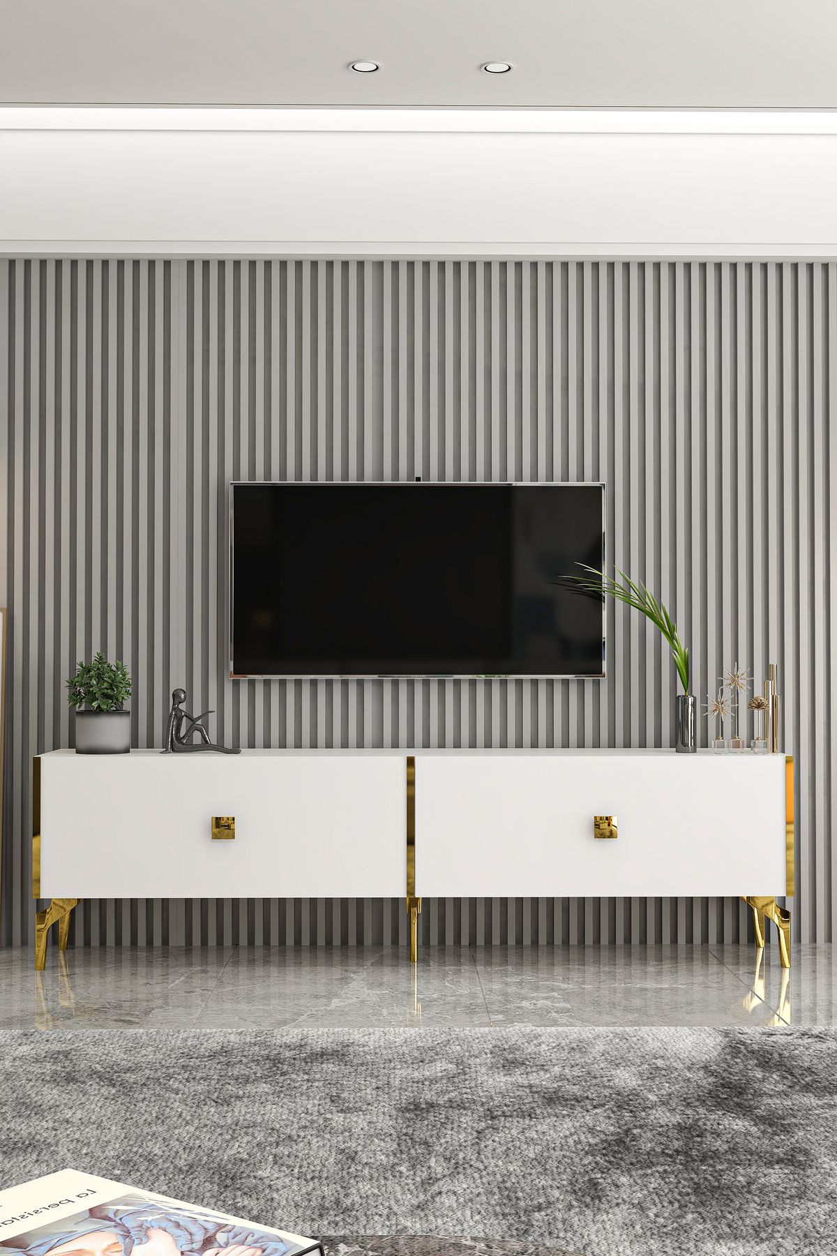 Verona TV Unit White Gold