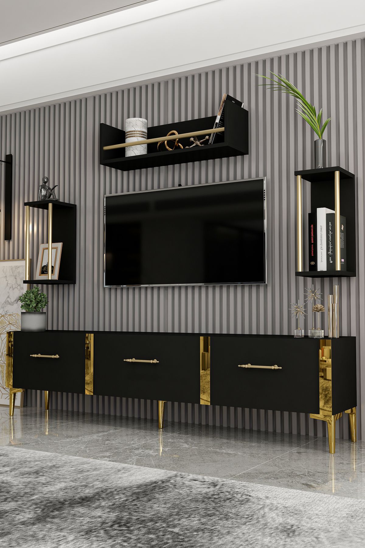 Laura TV Unit Black Gold