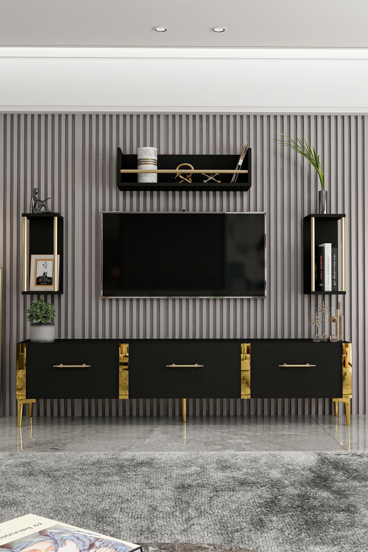 Laura TV Unit Black Gold