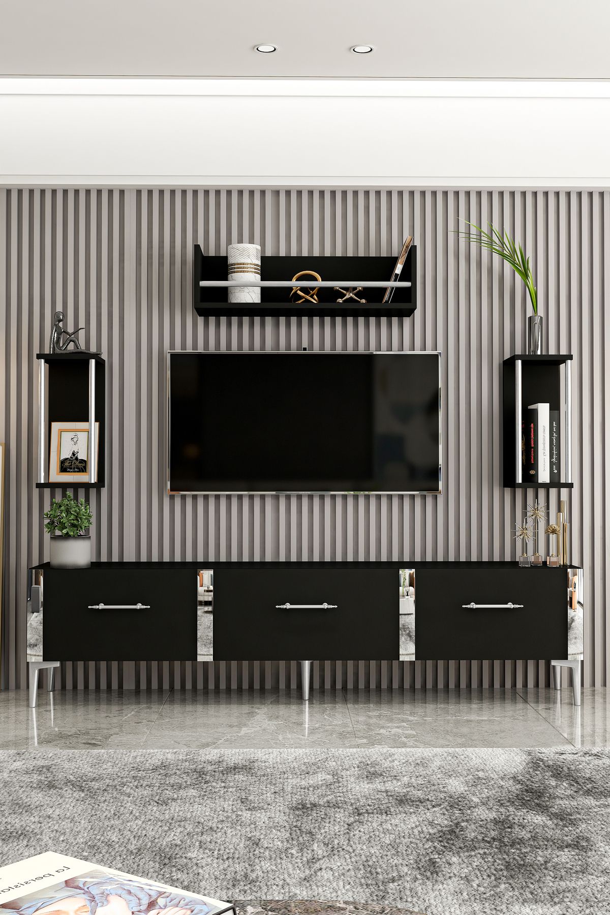 Laura TV Unit Black Silver