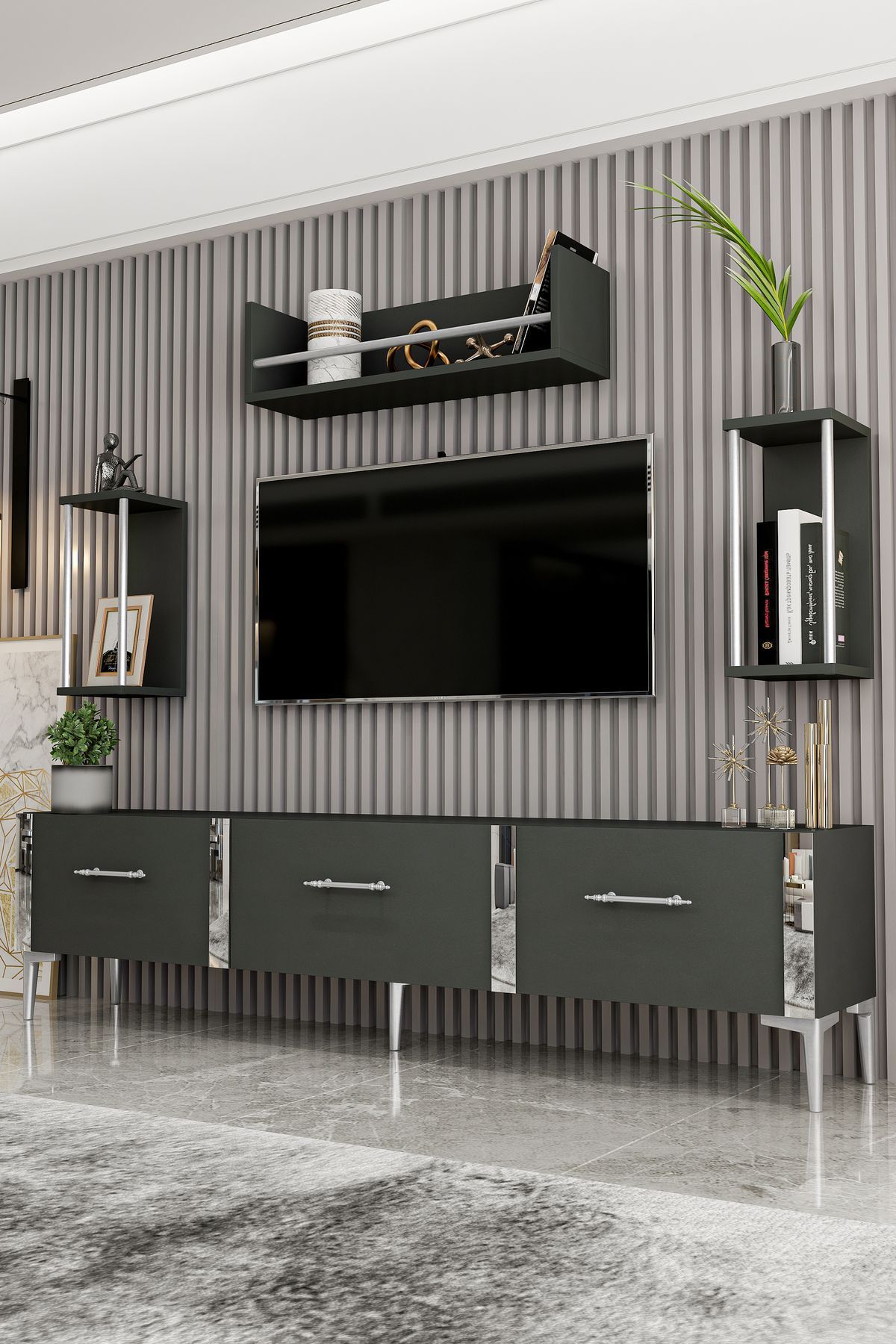 Laura TV Unit Anthracite Silver