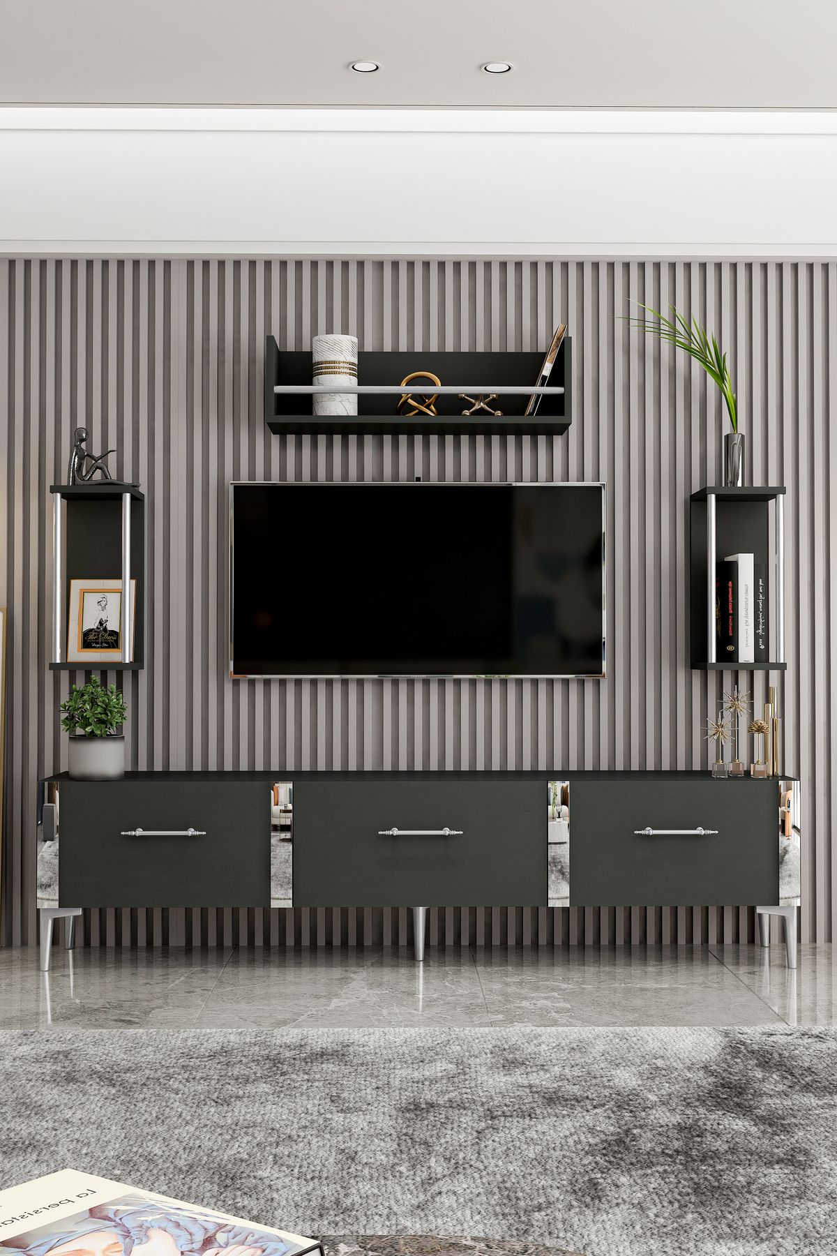 Laura TV Unit Anthracite Silver