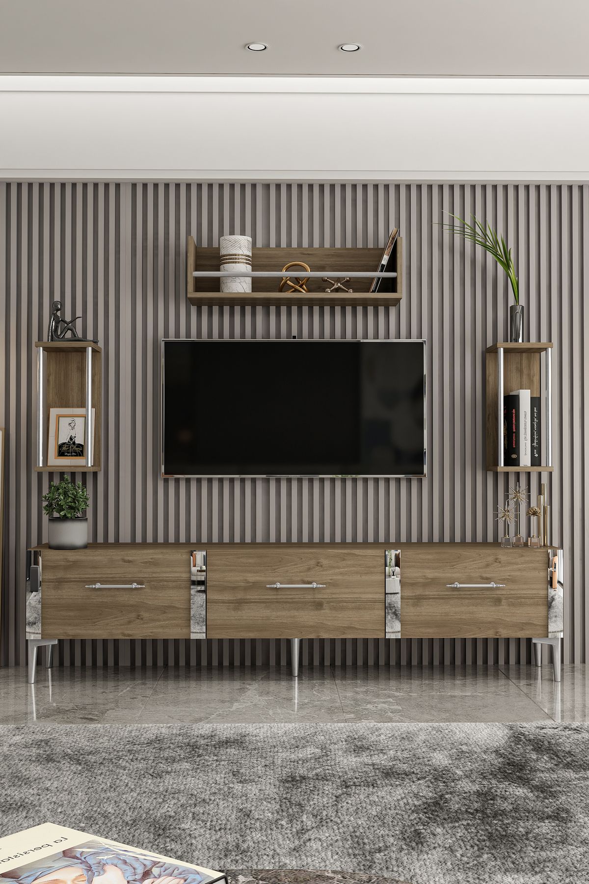 Laura TV Unit Walnut Silver