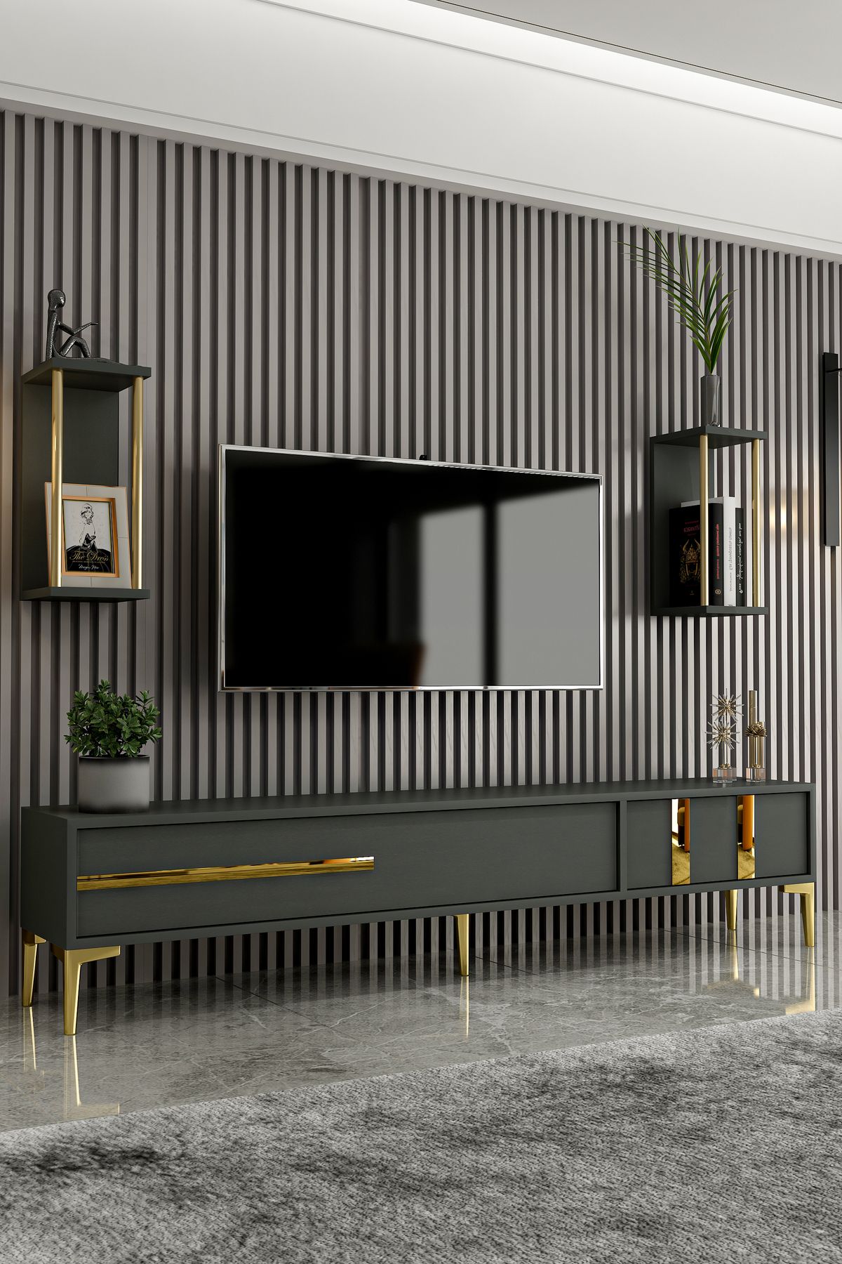 Lükens TV Unit Anthracite Gold 180 cm