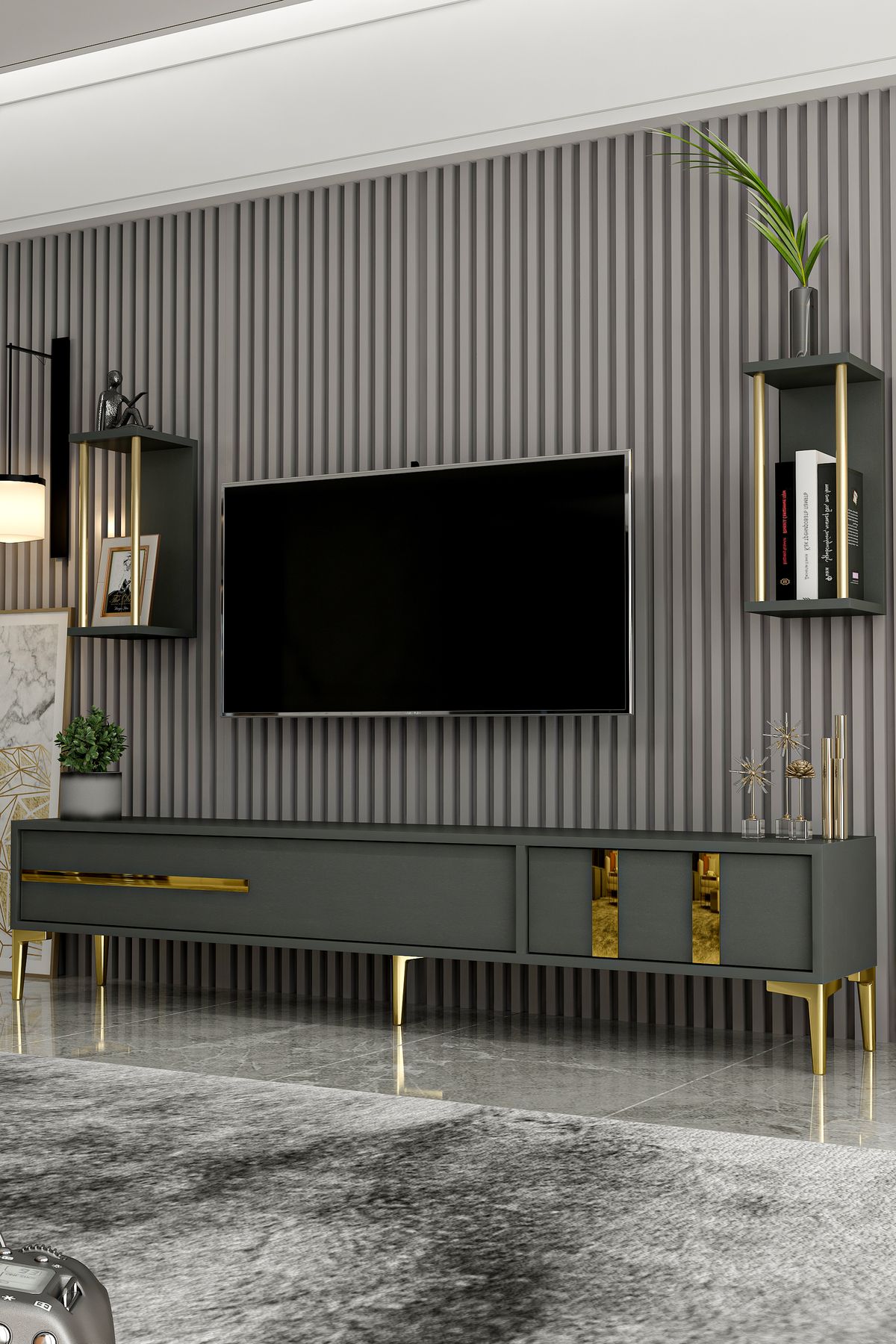 Lükens TV Unit Anthracite Gold 180 cm