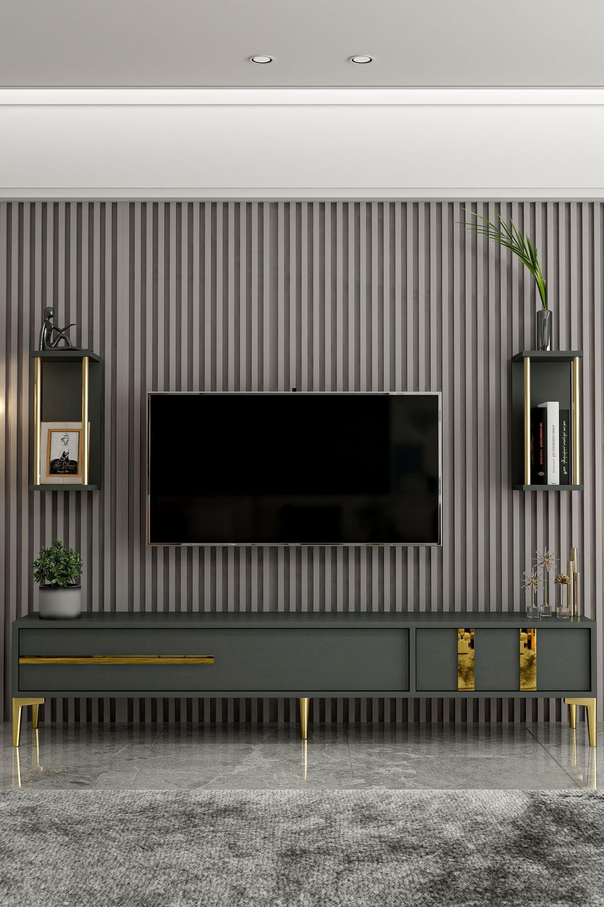 Lükens TV Unit Anthracite Gold 180 cm