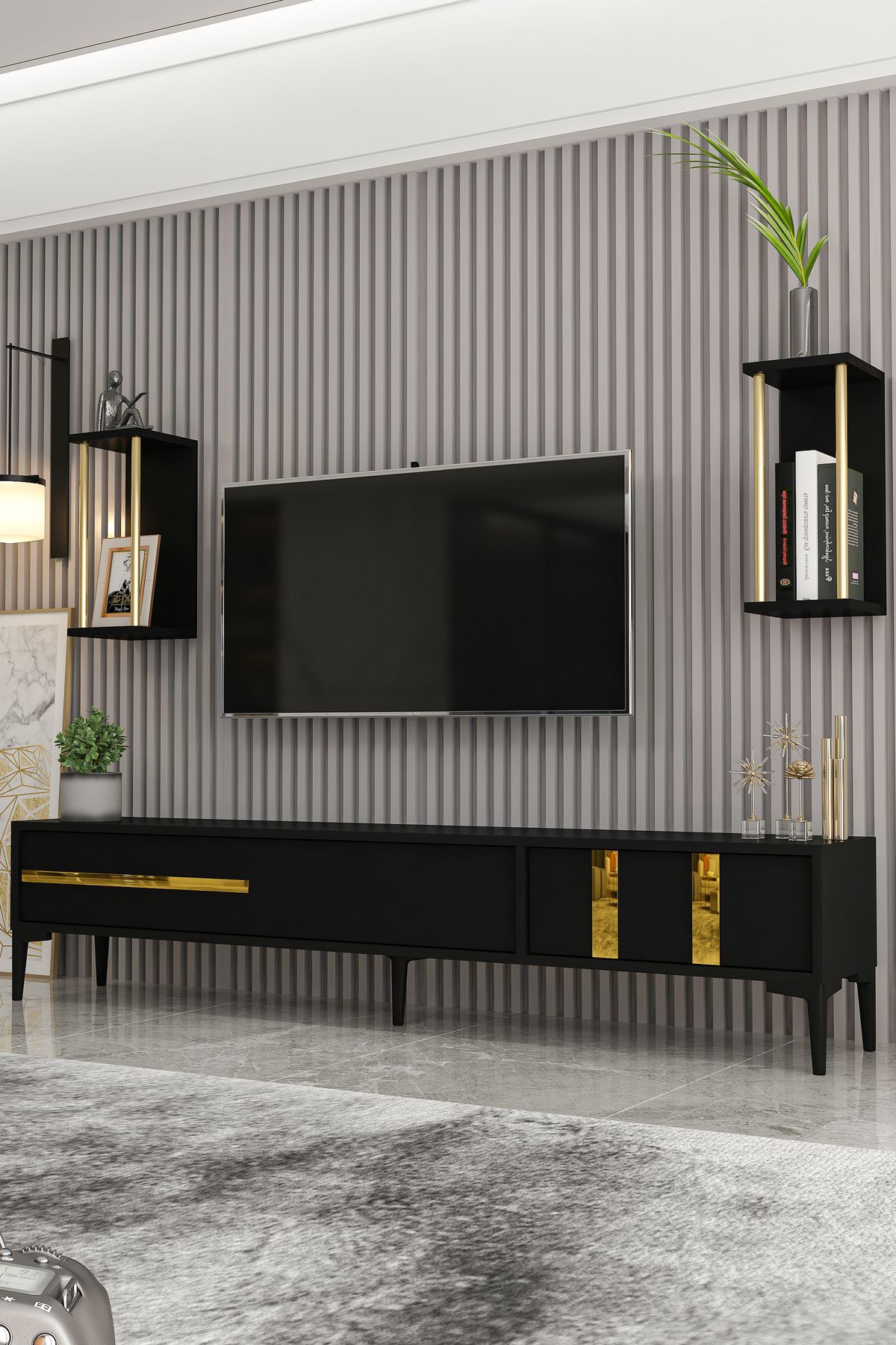 Lükens TV Unit Black Gold 180 cm